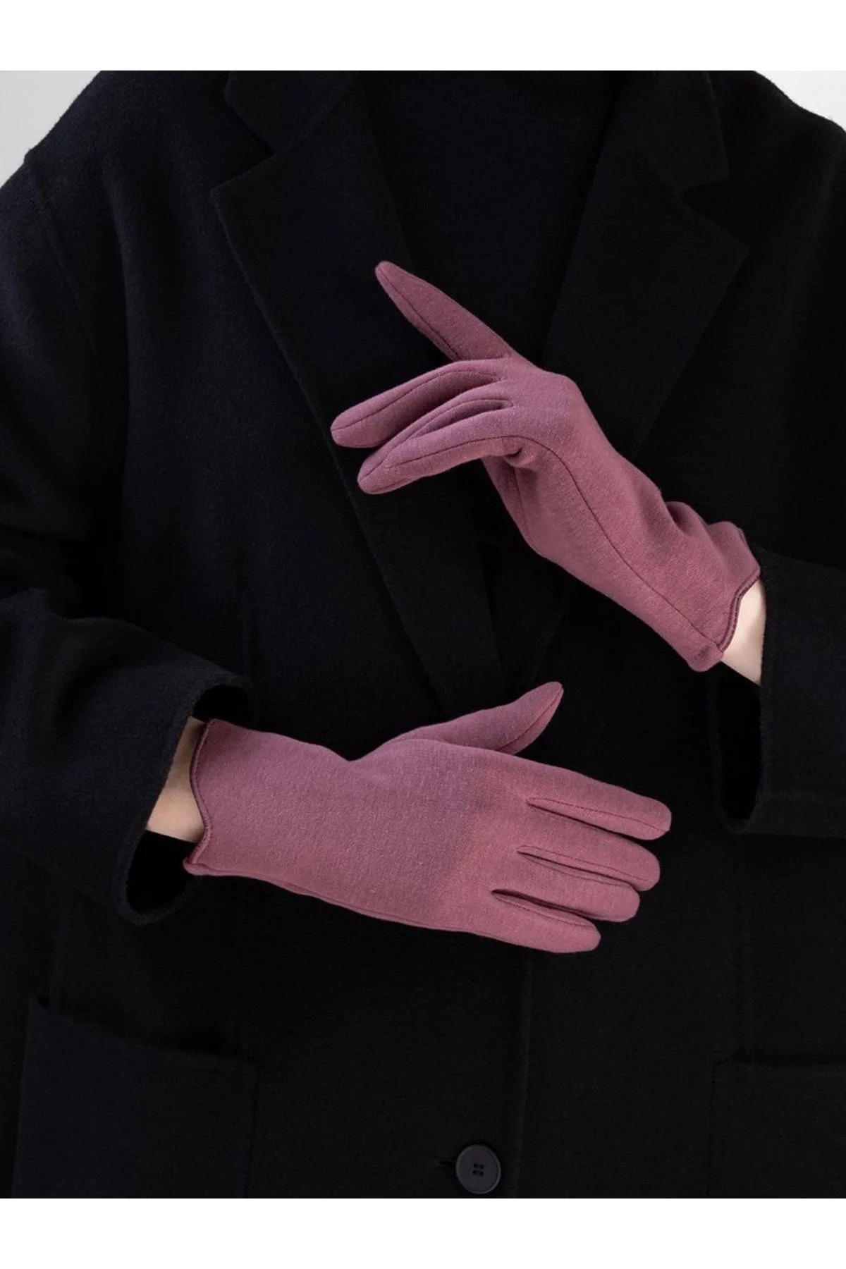 Перчатки серо-розовые, M