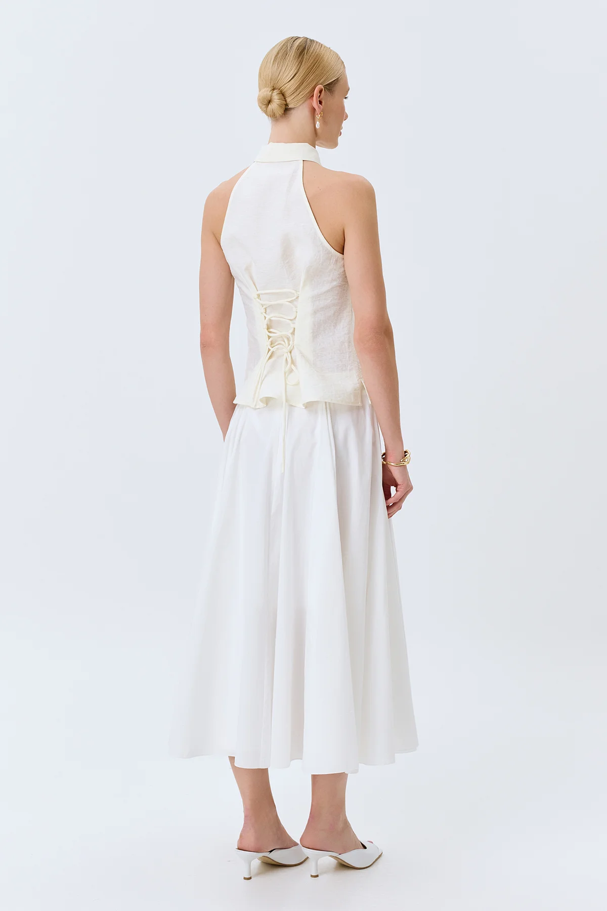 Приталенная блузка с корсетной шнуровкой, 48