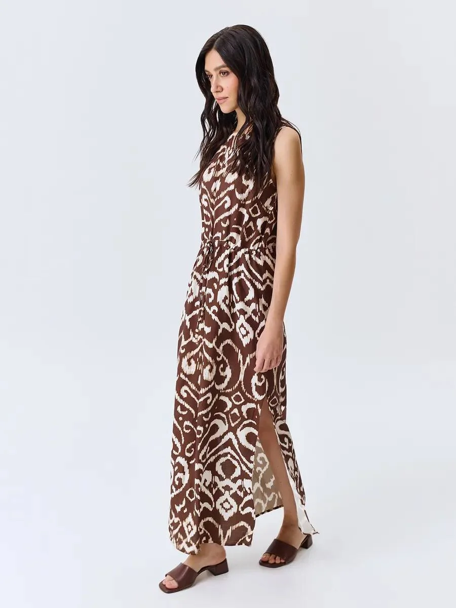 Платье с этническим принтом с высокими разрезами, 44