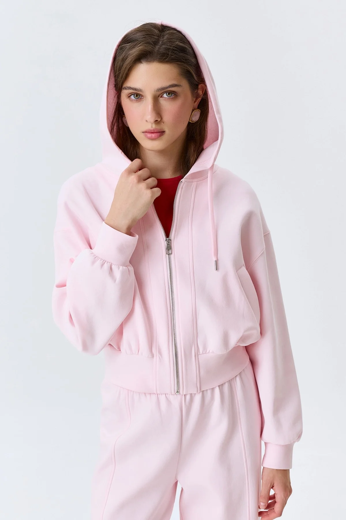 Укороченное розовое худи на молнии, 46