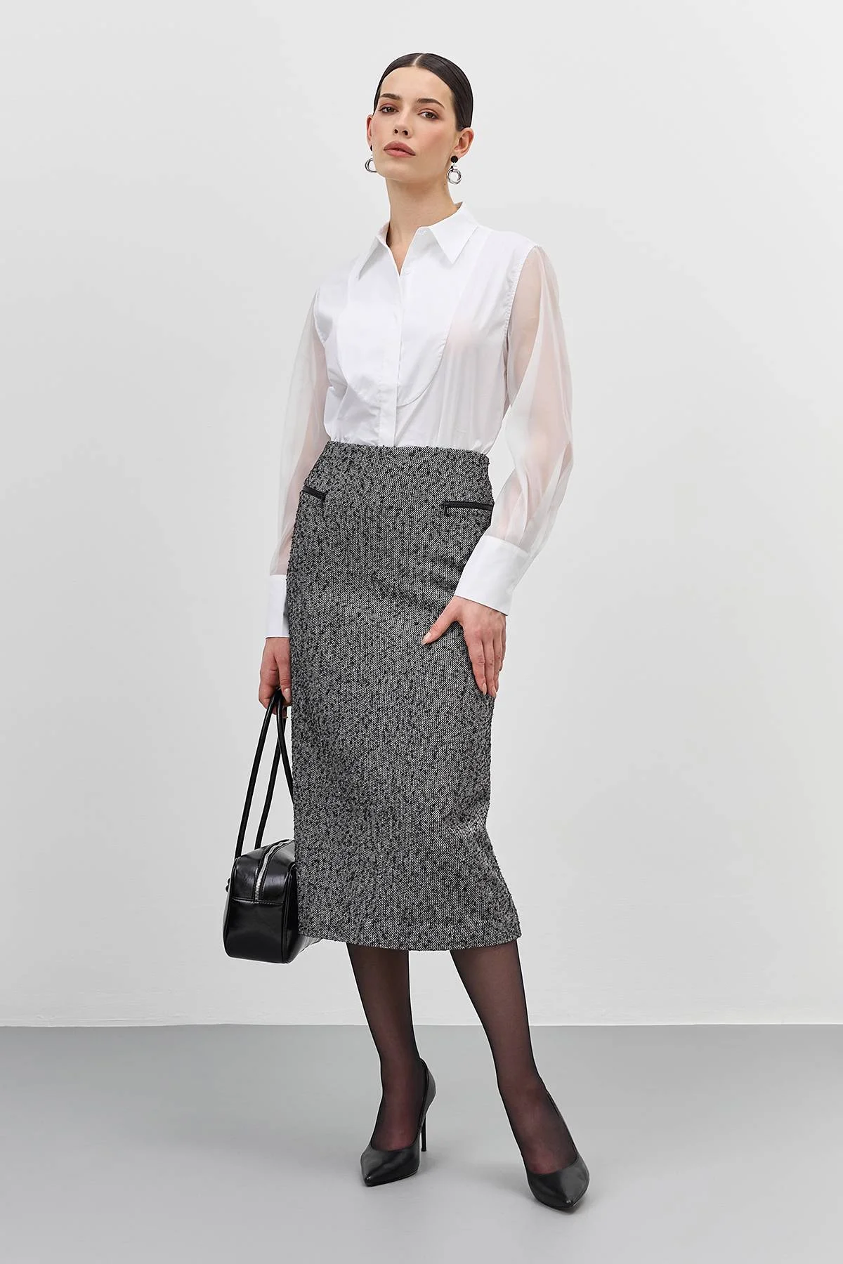 Прямая юбка из твида, 48