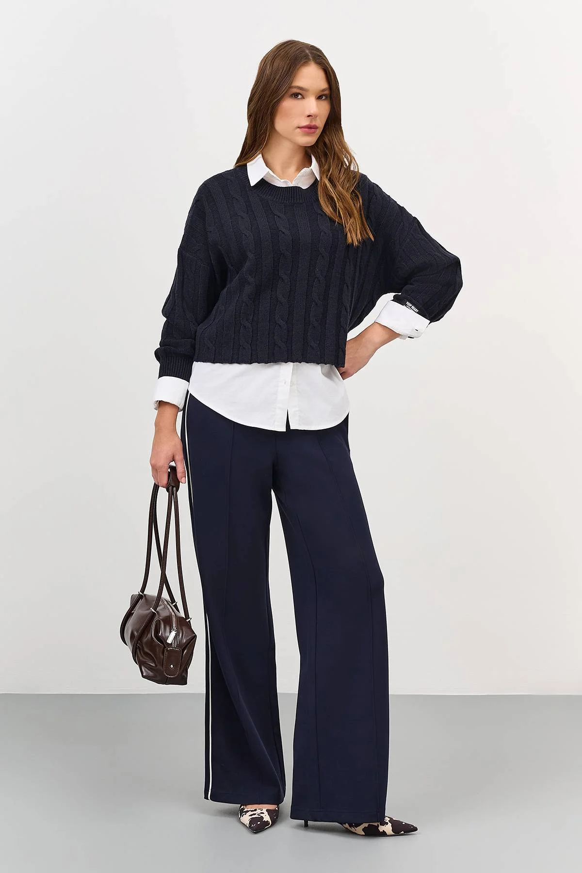 Лимитированная серия укороченный джемпер с косами и ремень, 46