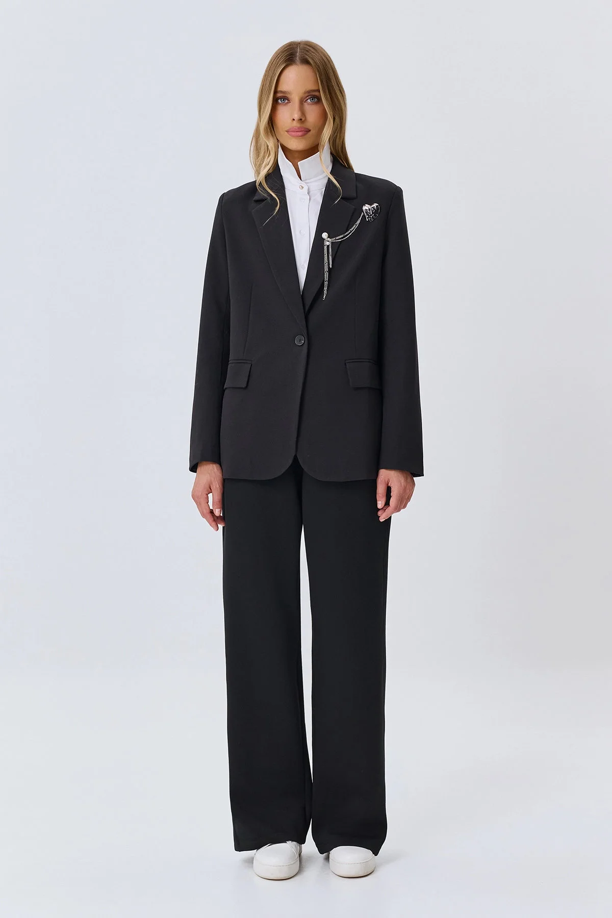 Жакет oversize из смесового района, черный, 50