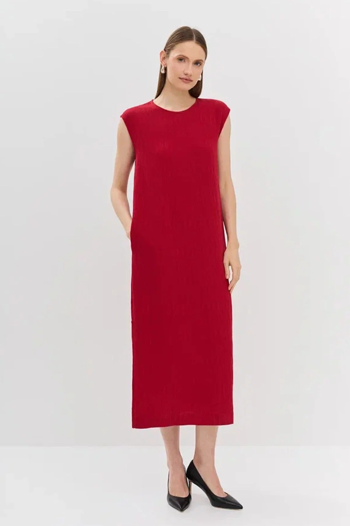 Элегантное платье миди в темно-красном цвете, 44р