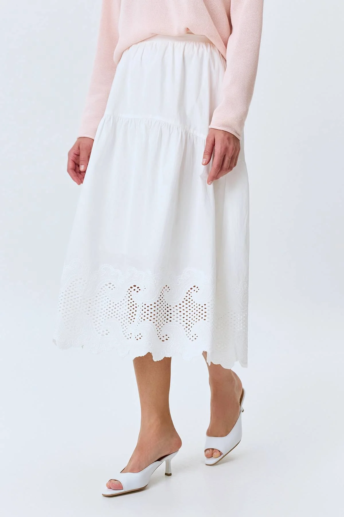 Юбка из 100% хлопка с вышивкой ришелье, 44