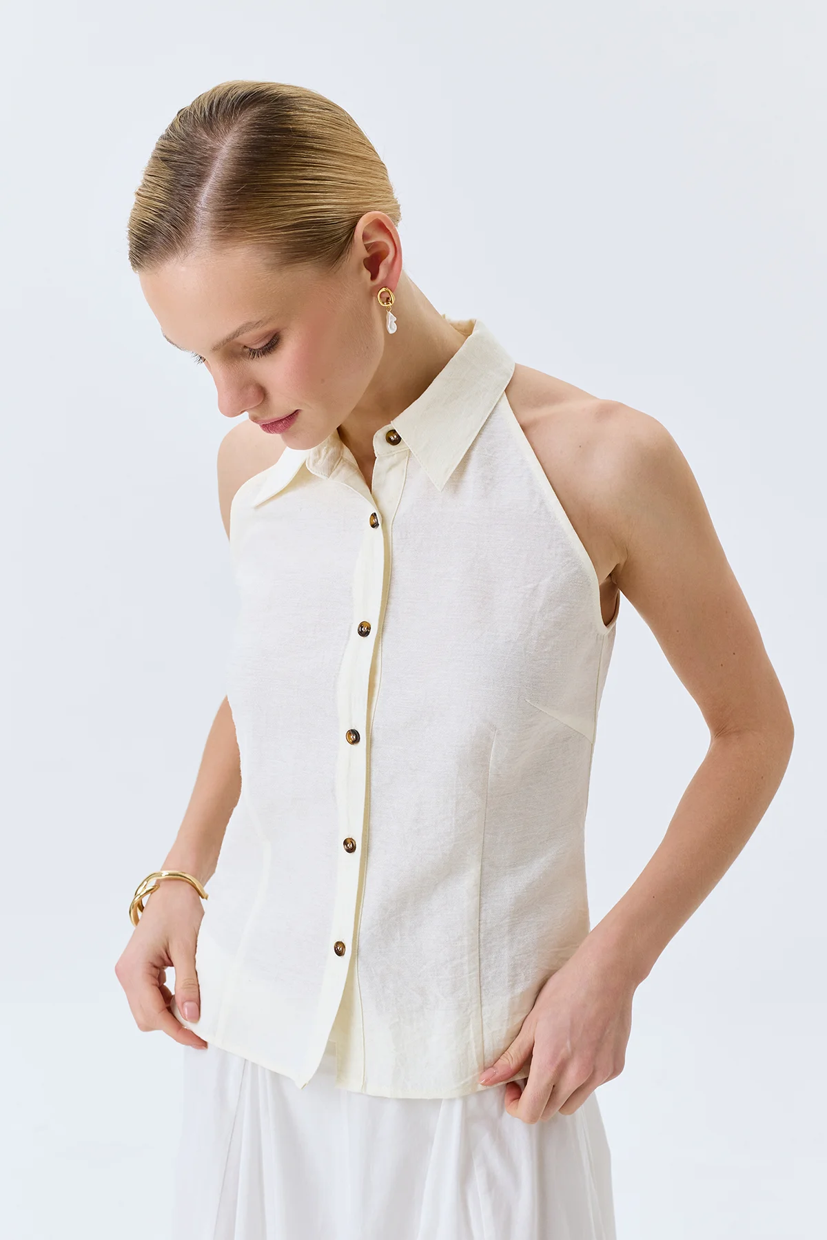 Приталенная блузка с корсетной шнуровкой, 46