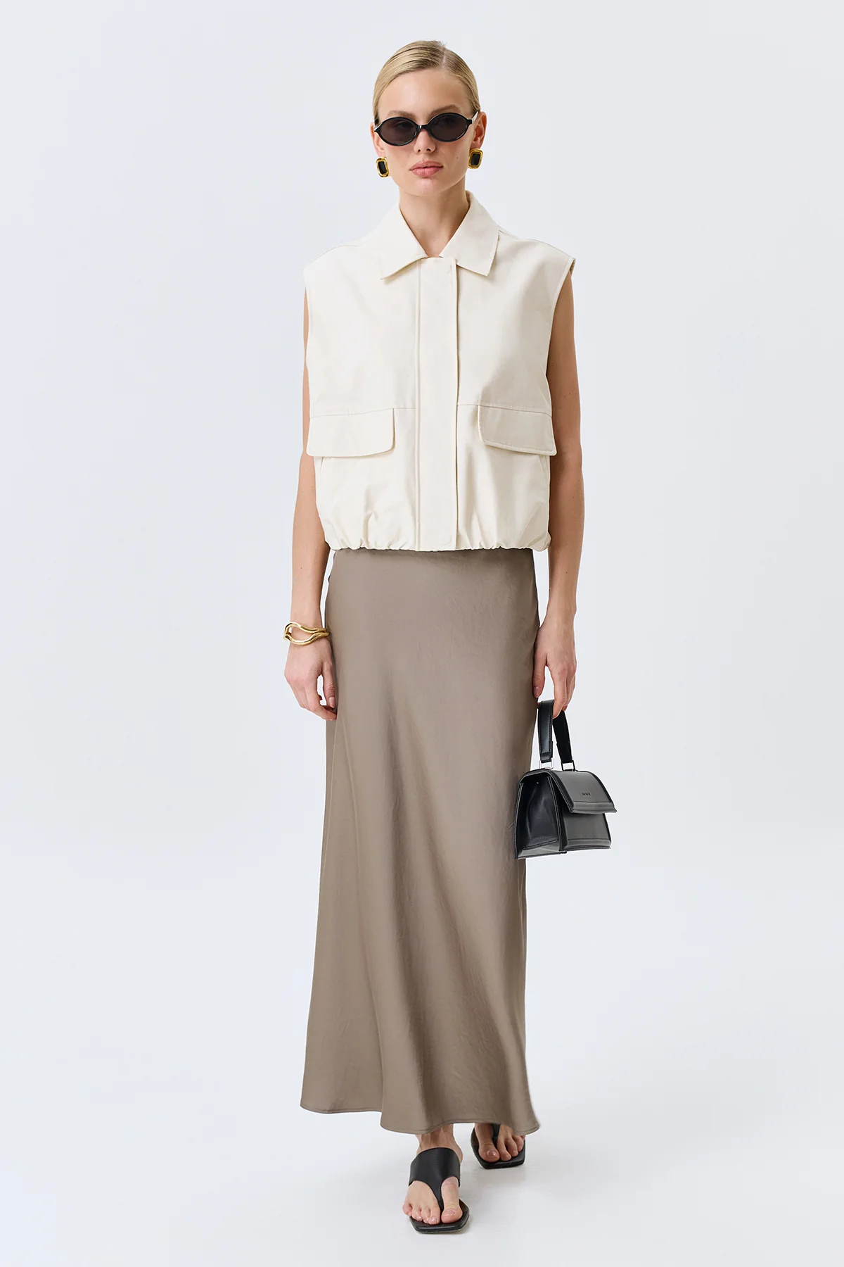 Сатиновая юбка из смесовой вискозы в цвете кофе, 42