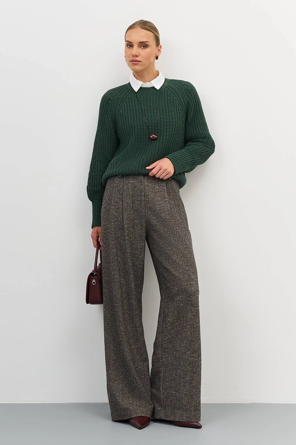 Лимитированная серия брюки палаццо из букле и ремень, 42