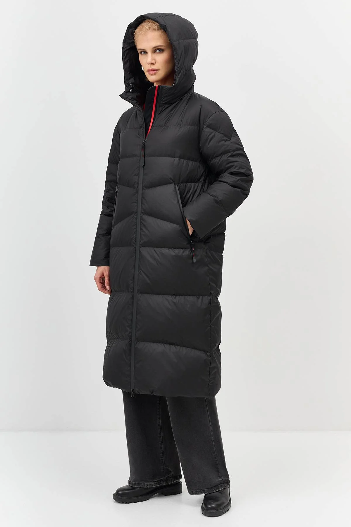Лимитированная серия длинный пуховик с капюшоном с палантином, 46