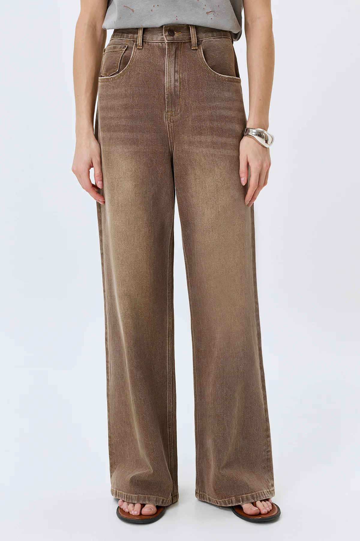 Широкие джинсы кофейного цвета, 50