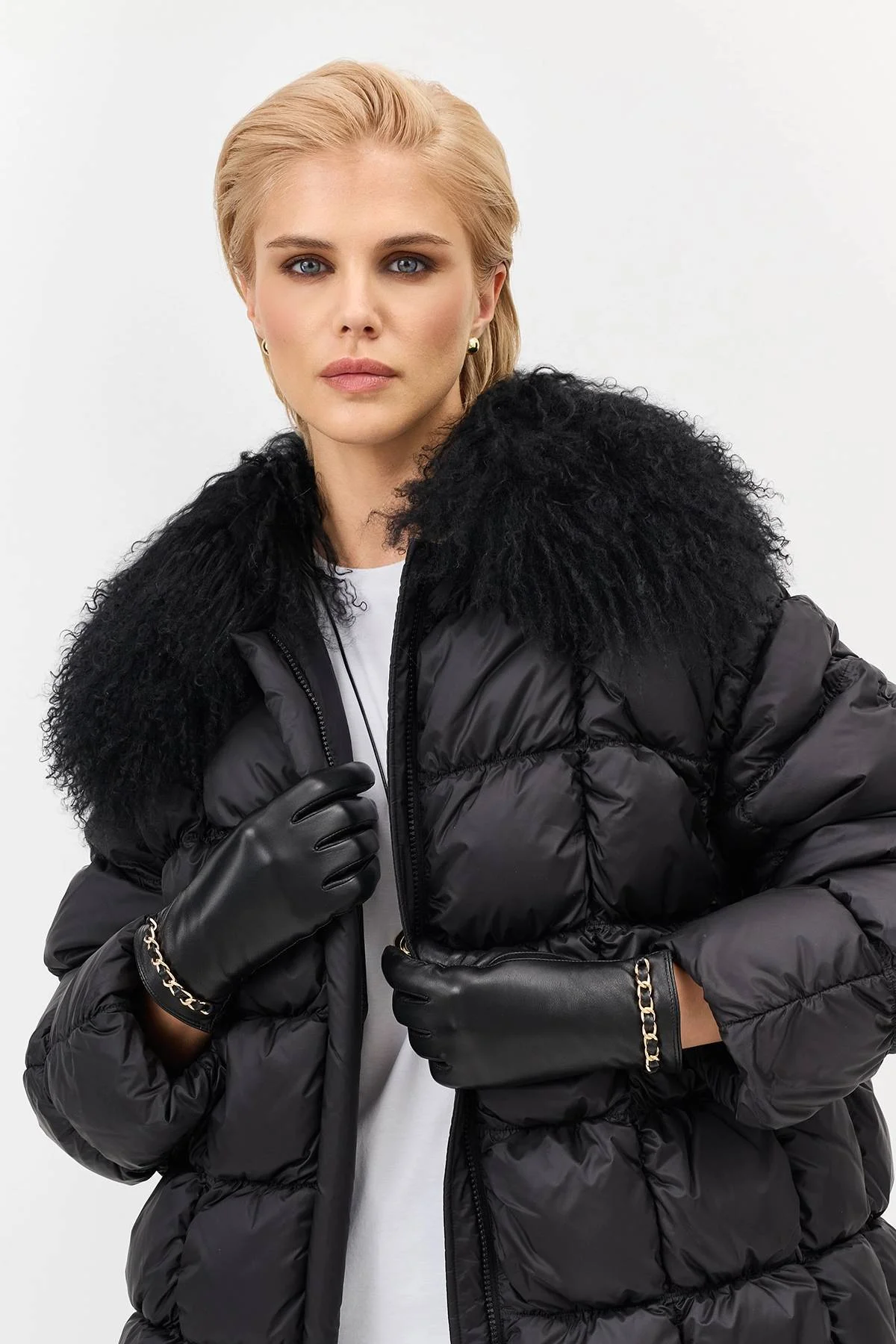 Перчатки из натуральной кожи с цепочками, 8