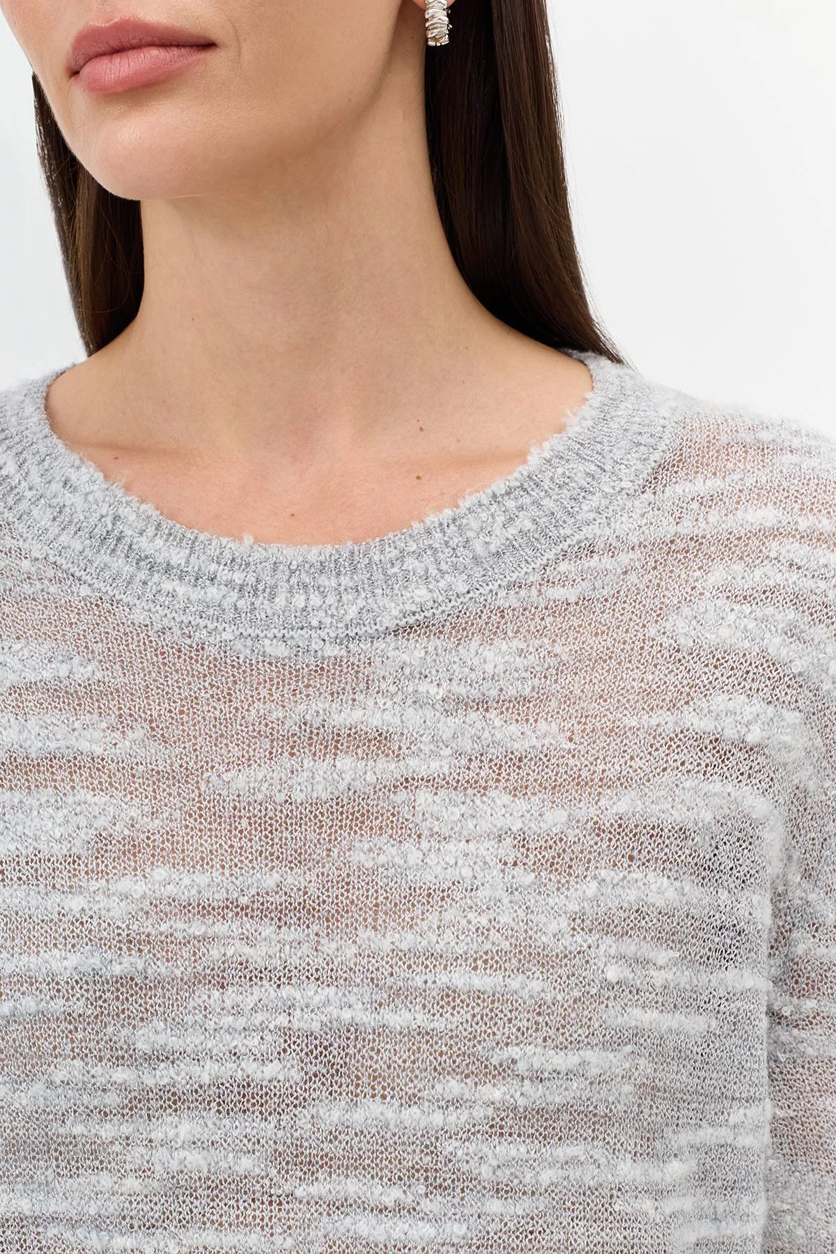 Меланжевый джемпер с ярким кантом, 34