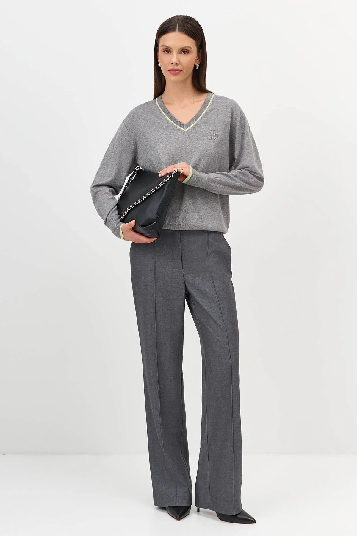 Лимитированная серия меланжевый джемпер с ярким кантом и ремень, 36 Лимитированная серия меланжевый джемпер с ярким кантом и ремень, 36