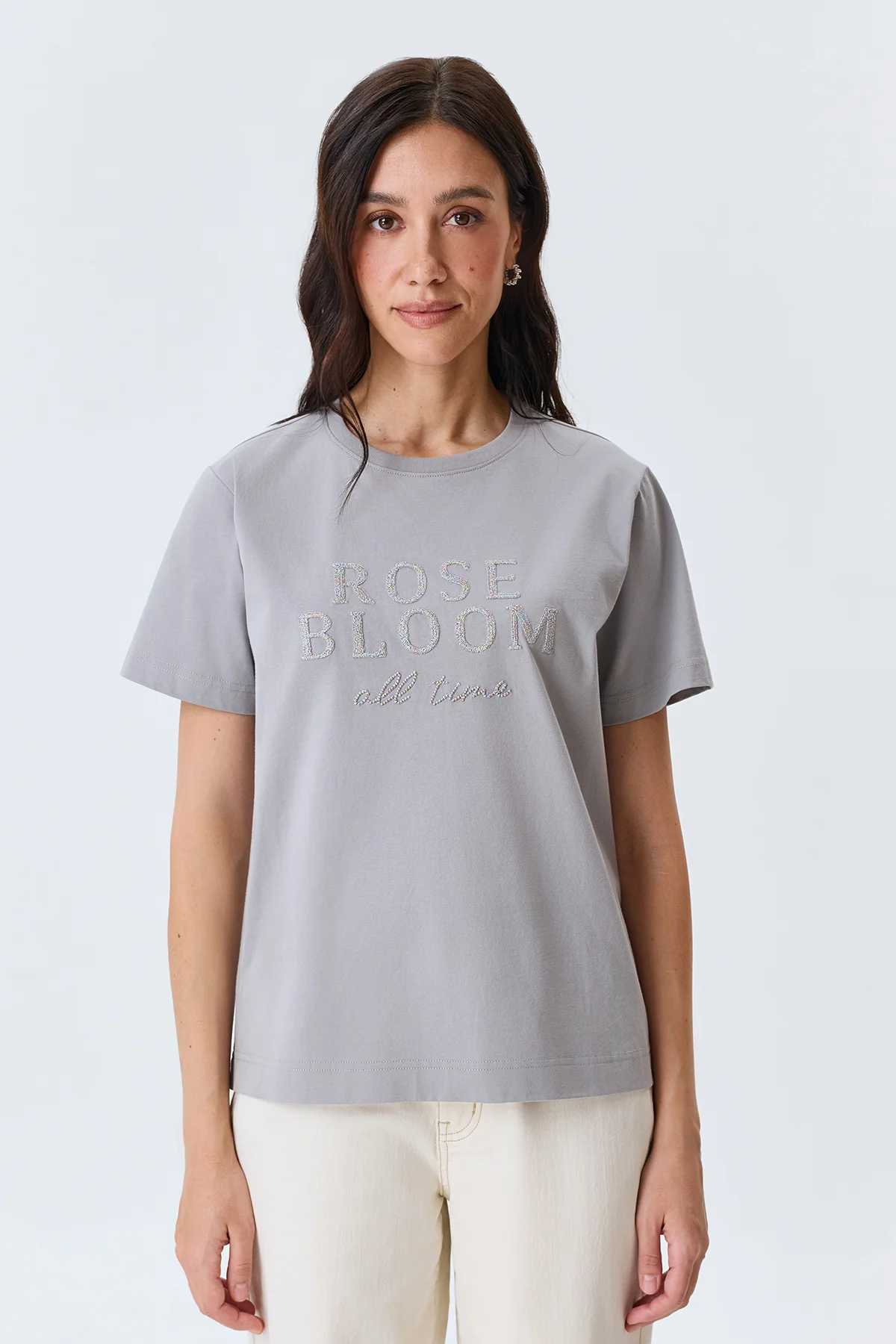 Футболка из хлопка с вышивкой в цвет, 46