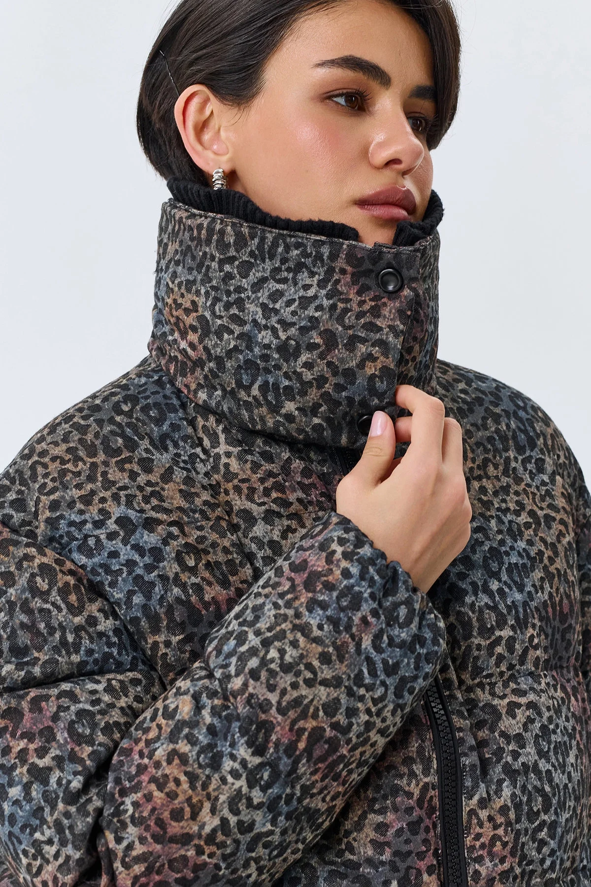 Куртка пуховик из жаккардового хлопка, черный, 46