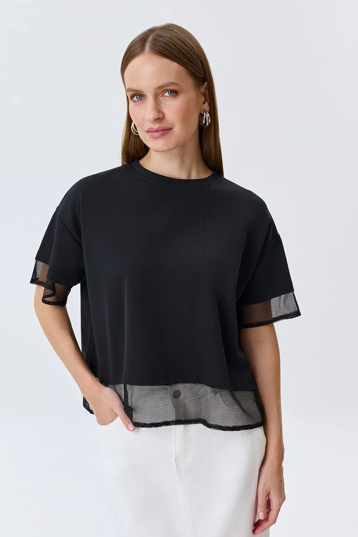 Джемпер с вставками из сетки, 46