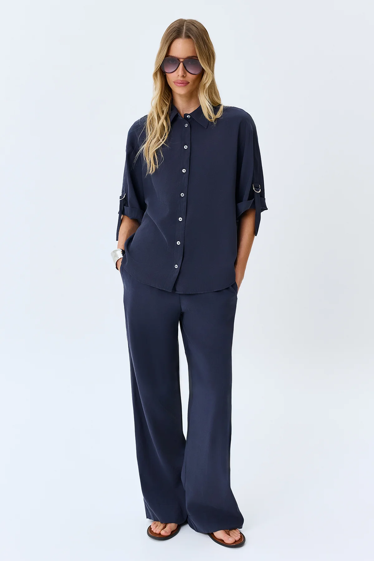 Свободная блузка с укороченными рукавами, 46