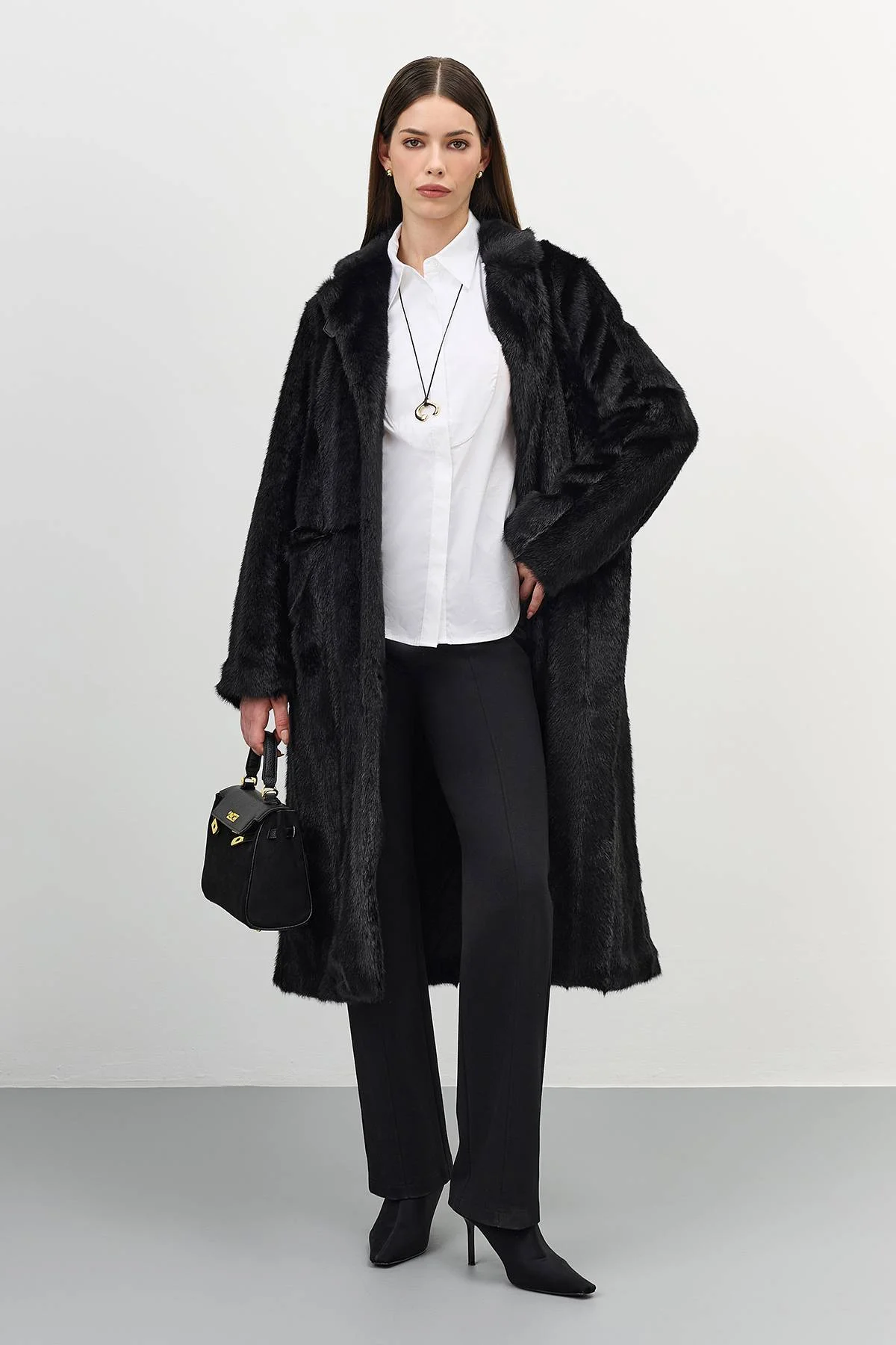 Лимитированная серия шуба из искуственного меха норки с палантином, 52