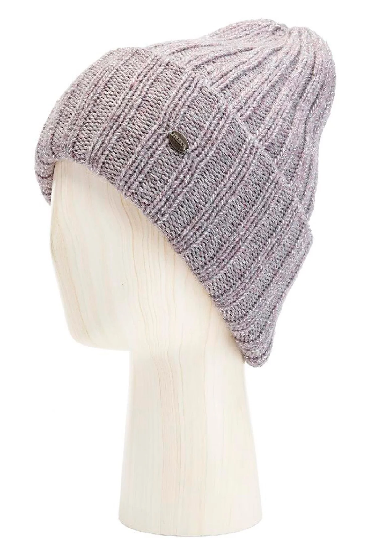 Шапка бини с широким отворотом и люрексом в зелено-белом цвете, 57р