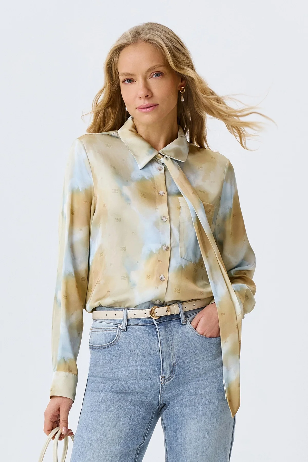 Блузка из вискозы с шарфом-твилли, 34