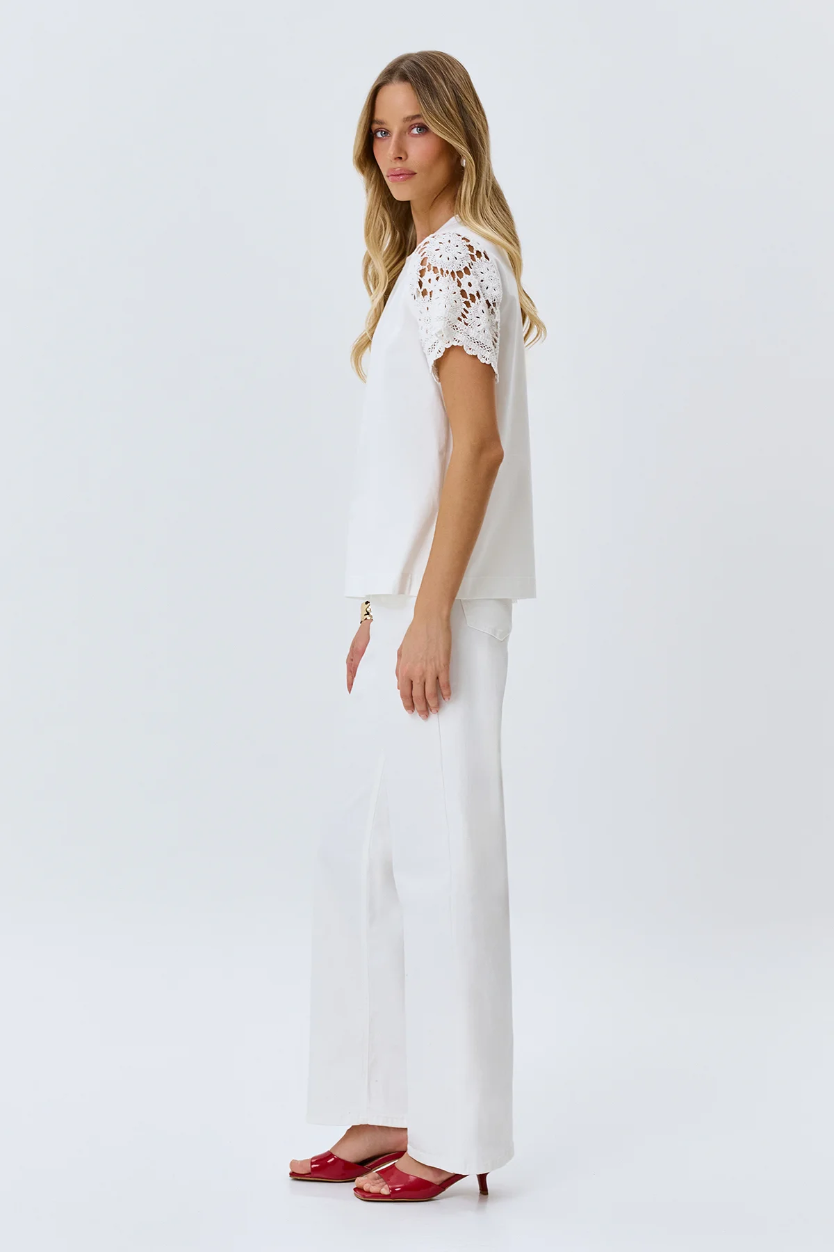 Футболка нарядная с кружевом хлопок, 42