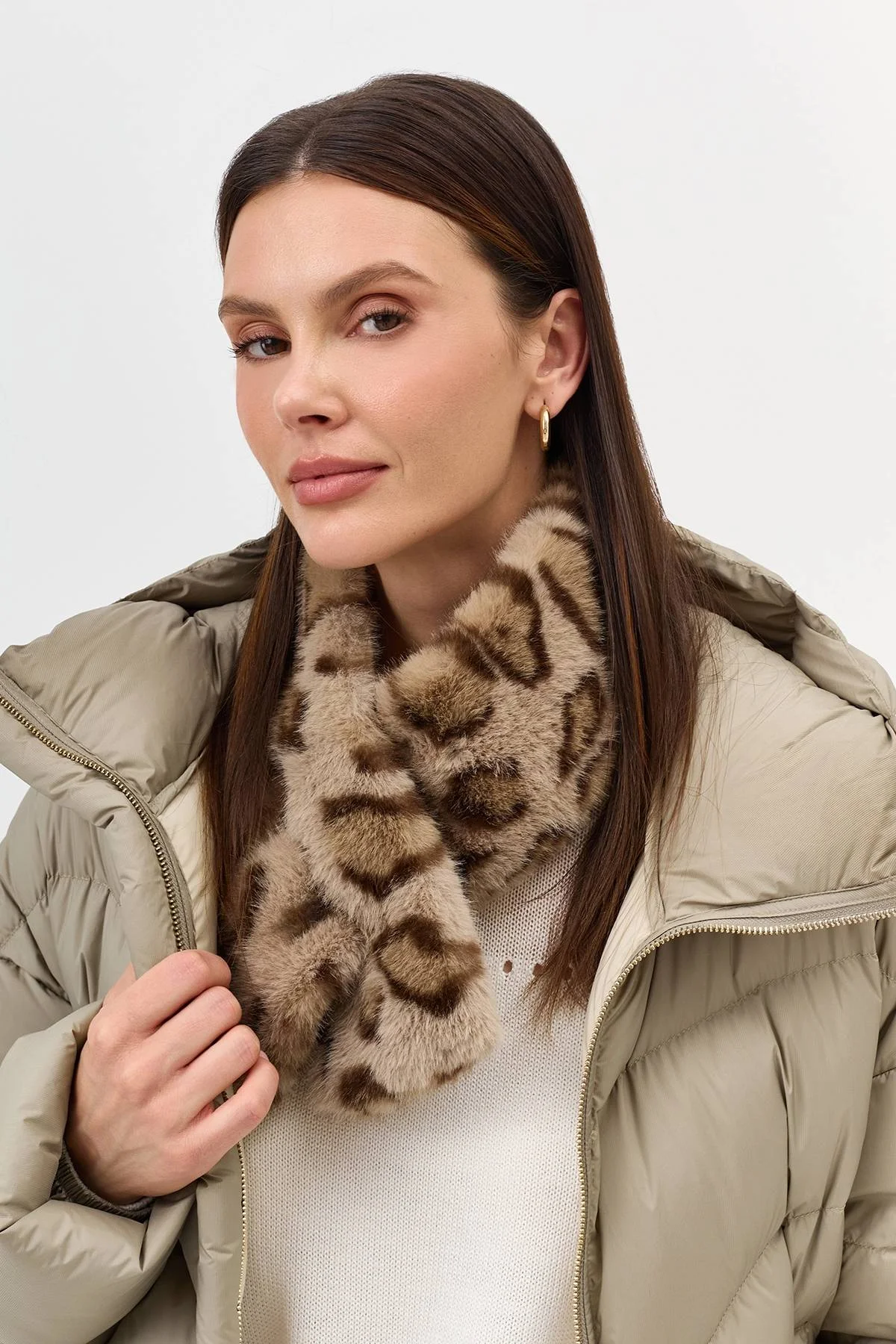 Меховой шарф с анималистичным принтом, One