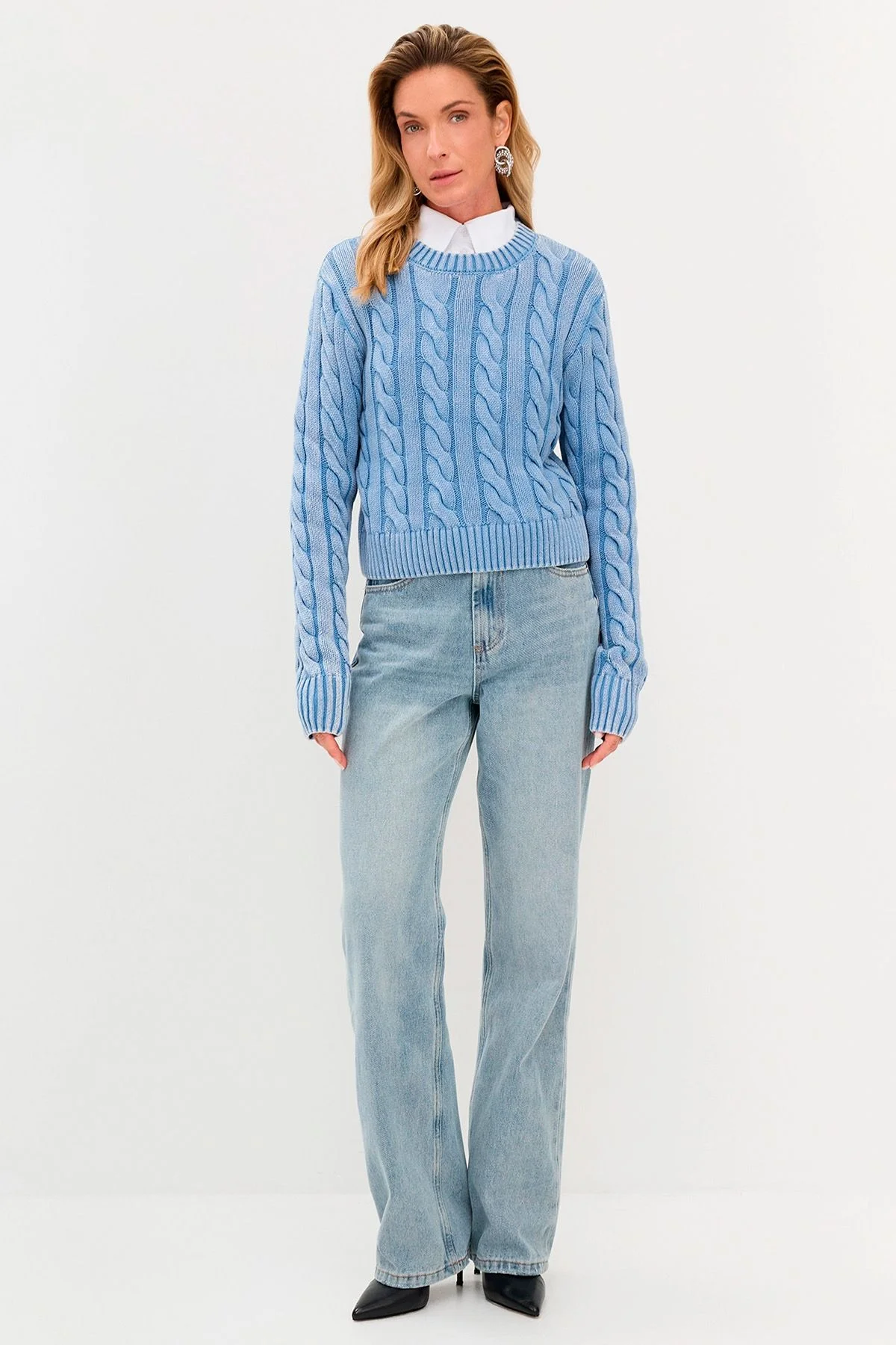 Трикотажный джемпер с вязкой "жгут" и эффектом варки, 50р