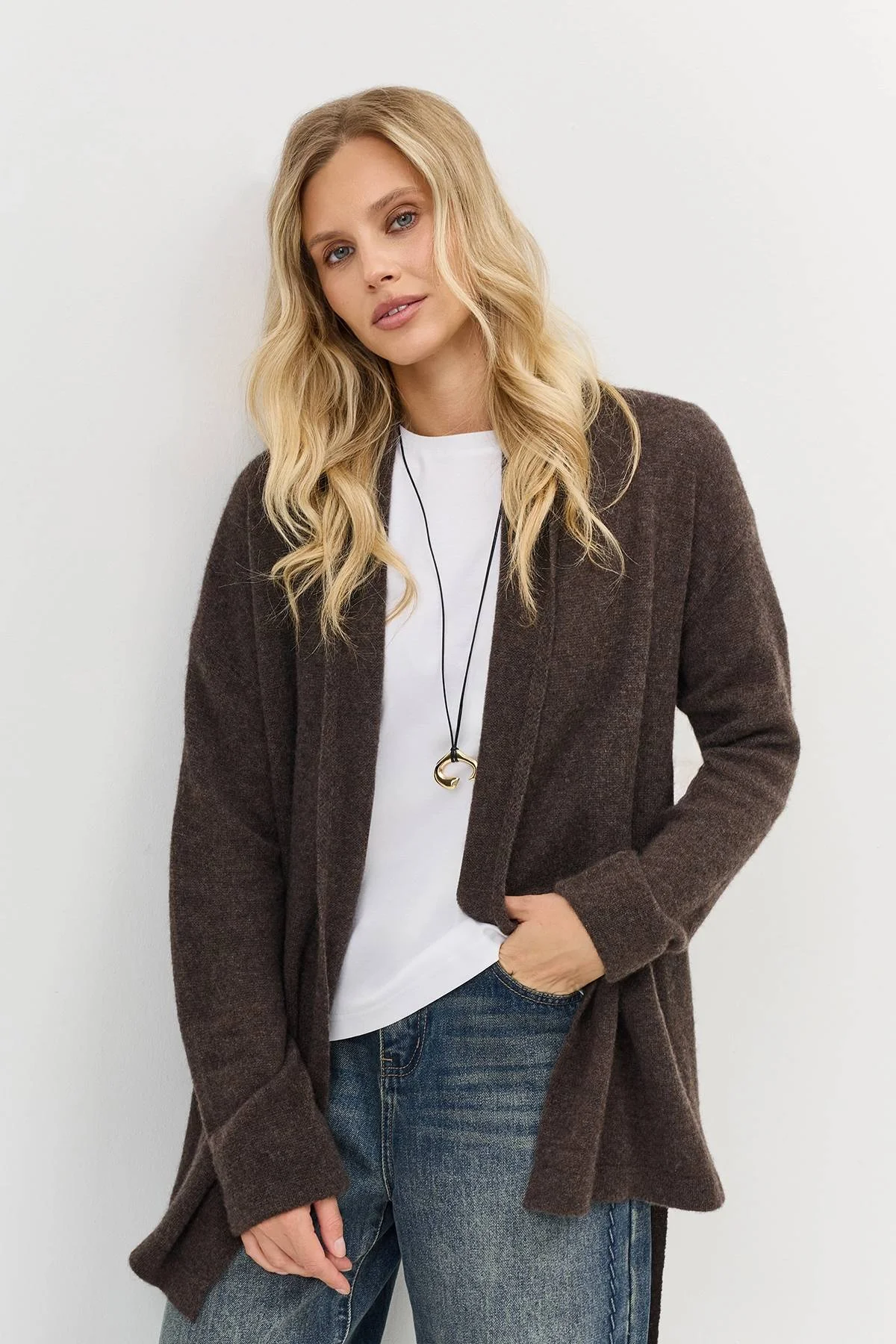 Коричневый вязаный кардиган из 100% кашемира, 34