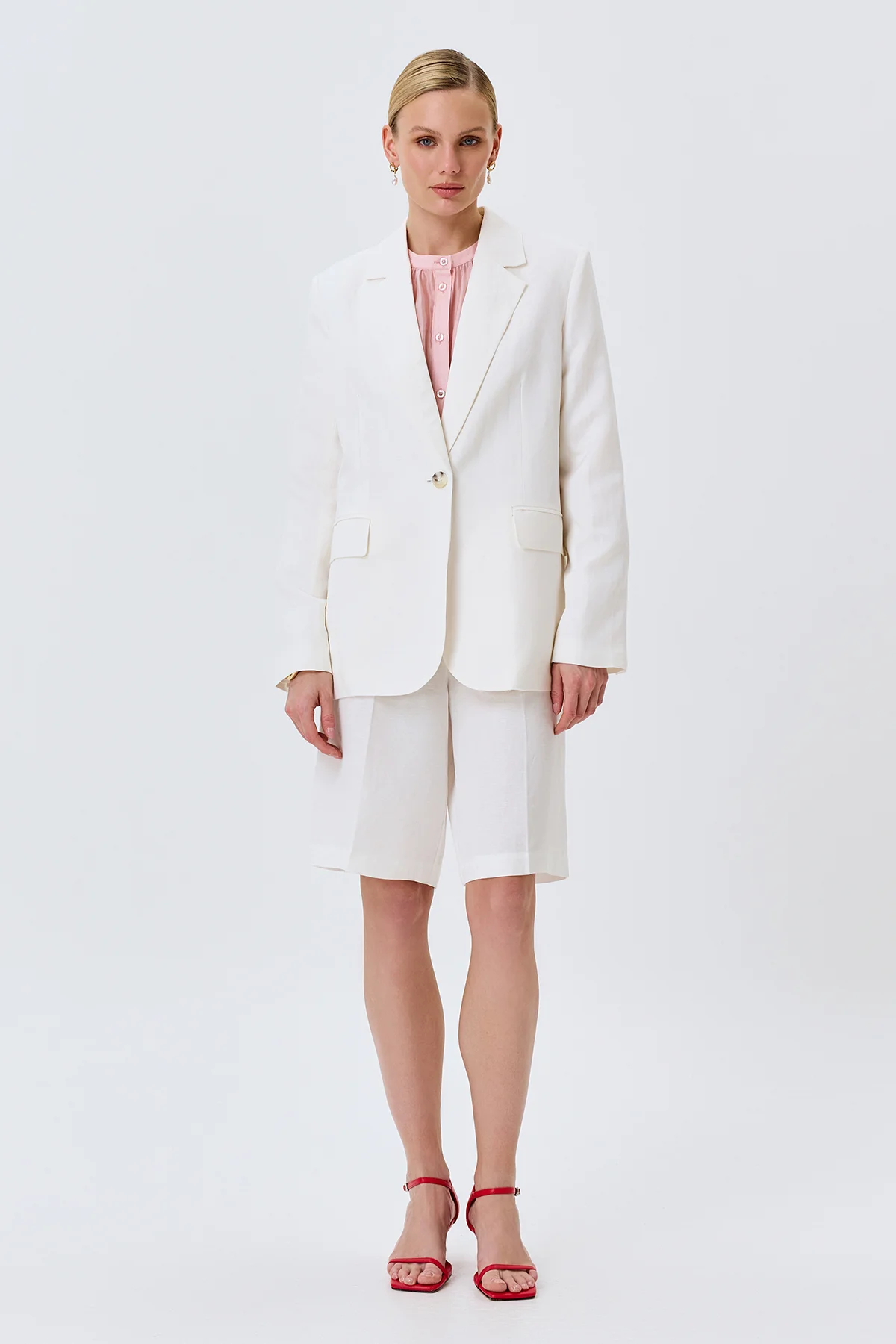 Льняной однобортный жакет, 48