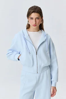 Укороченное голубое худи на молнии, 42