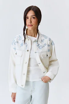 Джинсовый жакет с цветочным принтом