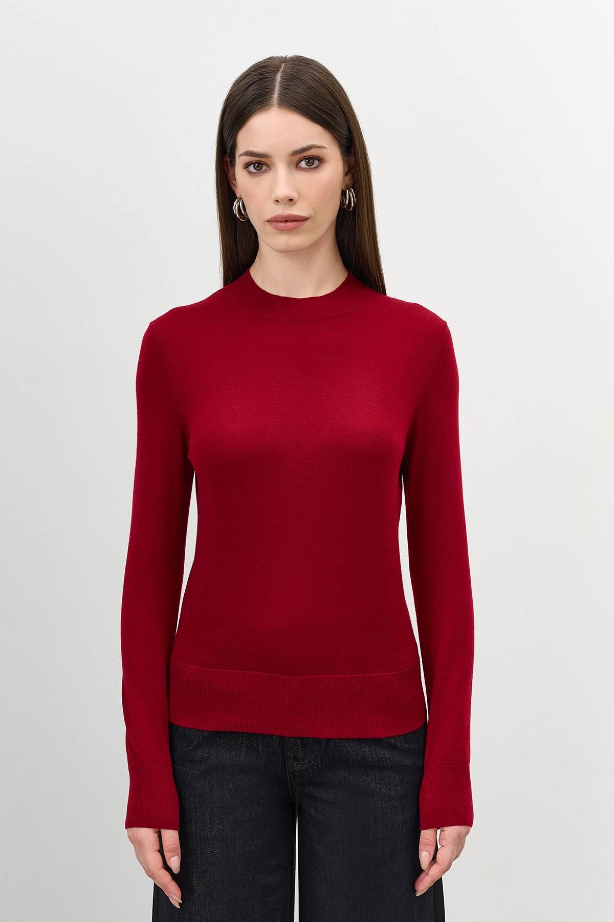 Лимитированная серия бордовый джемпер с палантином, 42