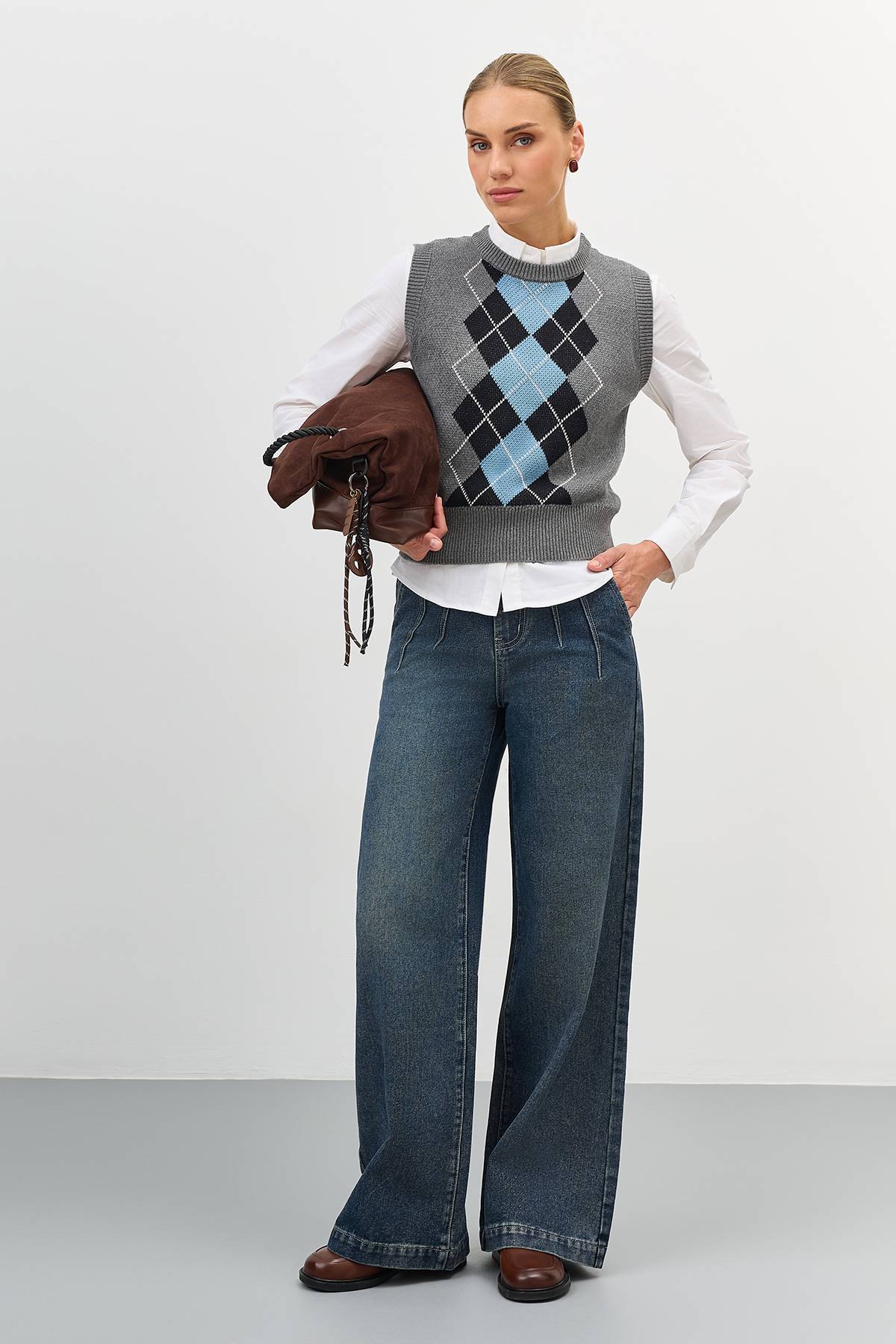 Лимитированная серия жилет с узором аргайл и ремень, 40