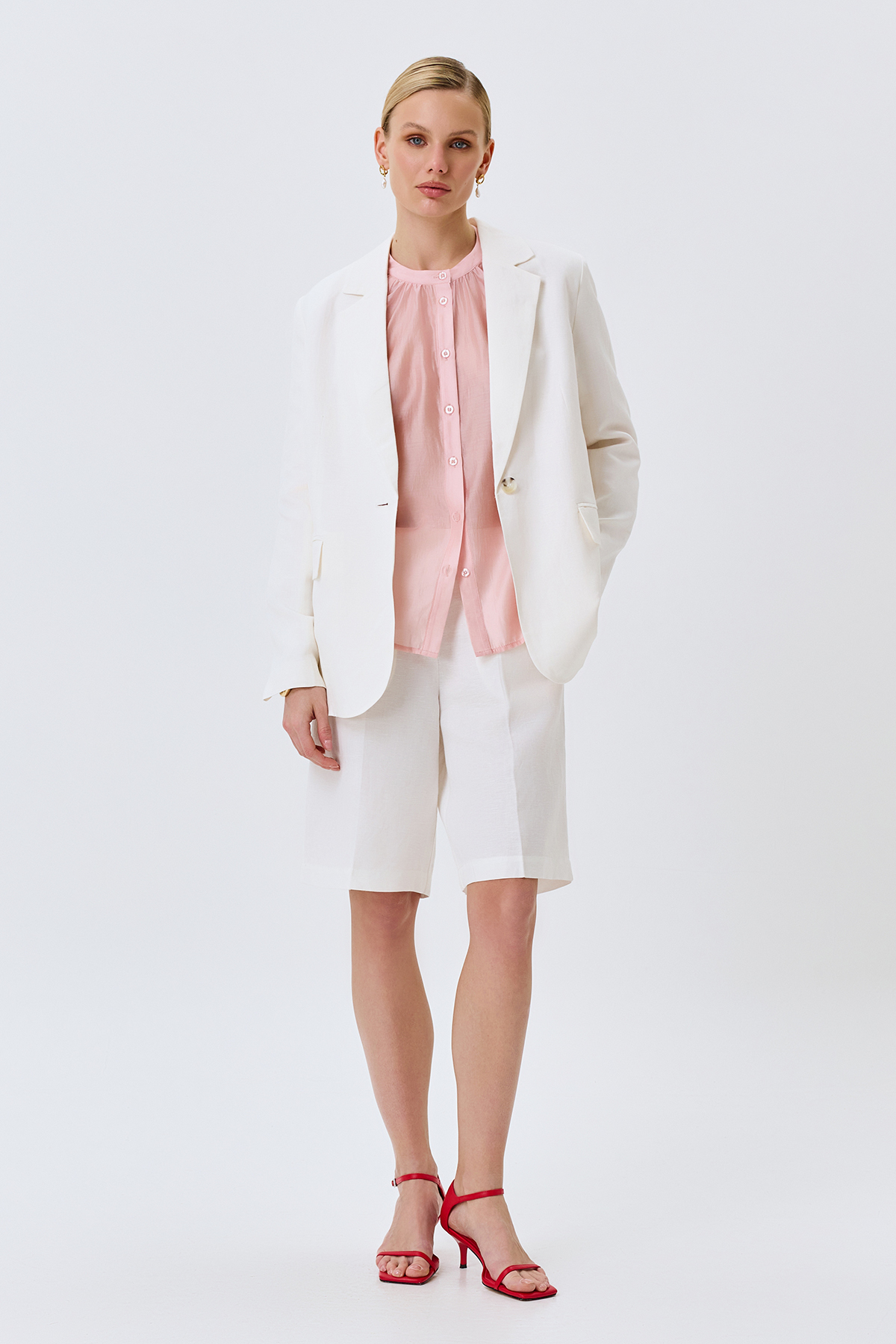 Льняной однобортный жакет, 52