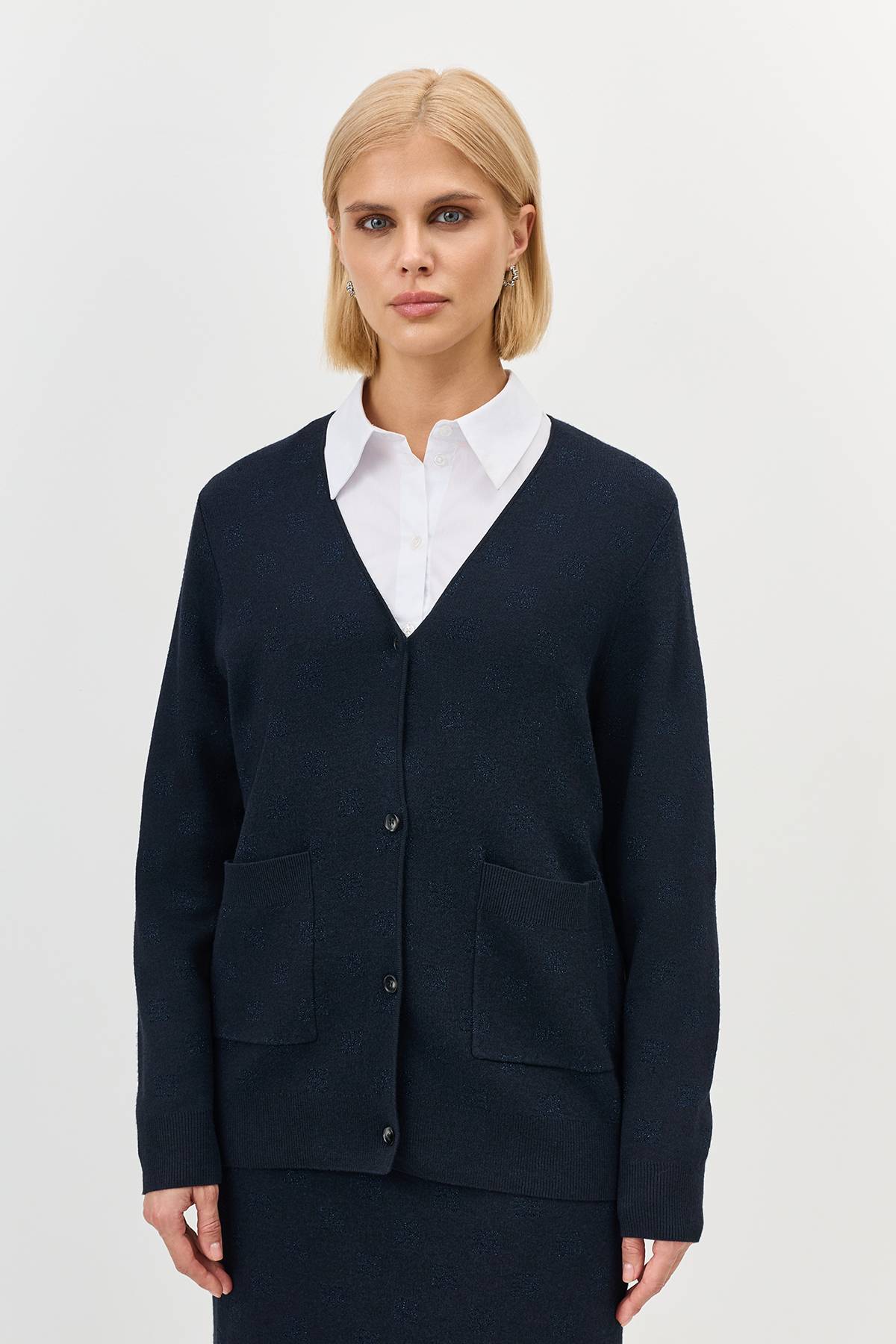 Теплый женский кардиган с V-образным вырезом, 34