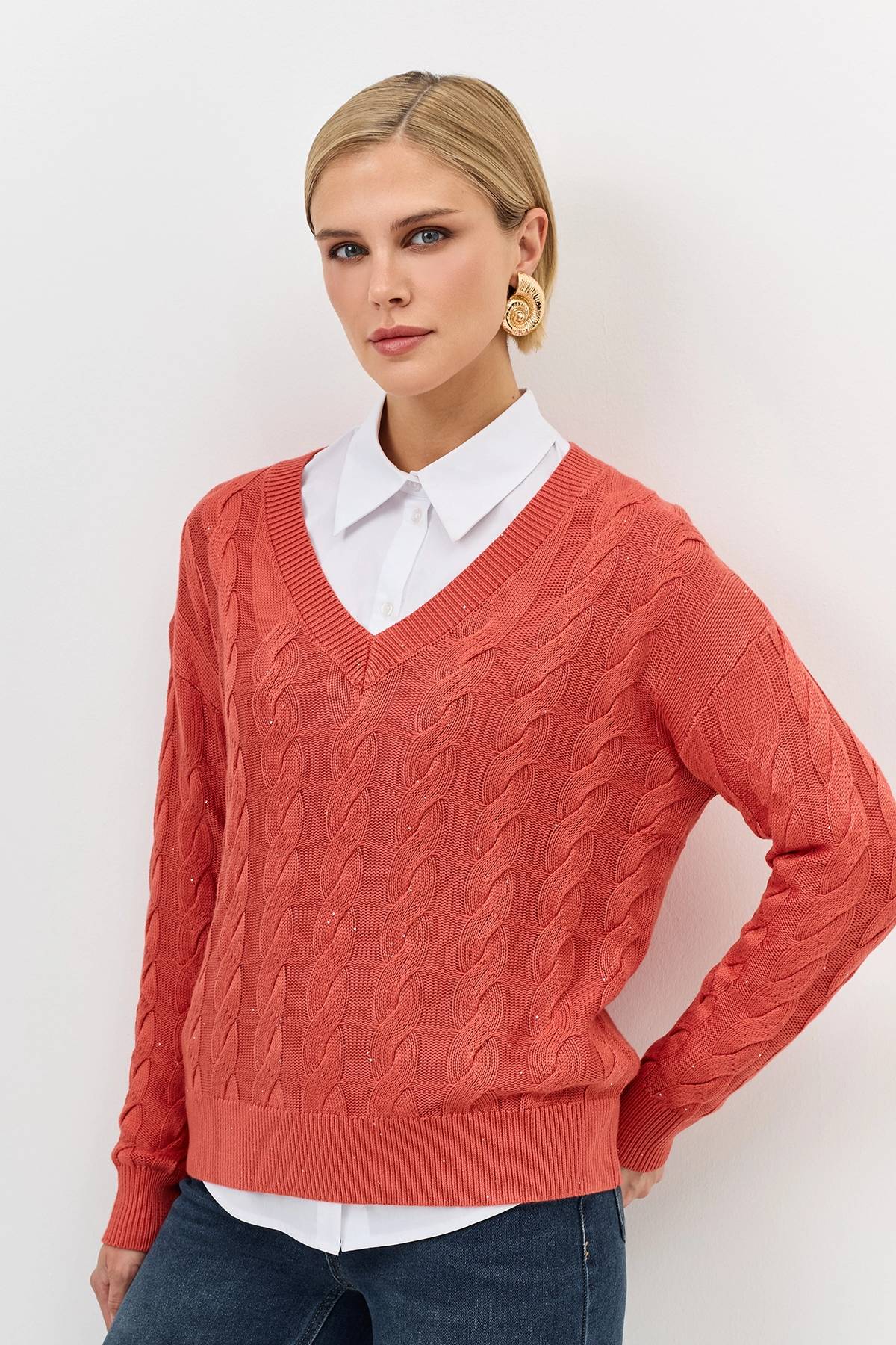 Лимитрированная серия яркий джемпер с косами и ремень, 34