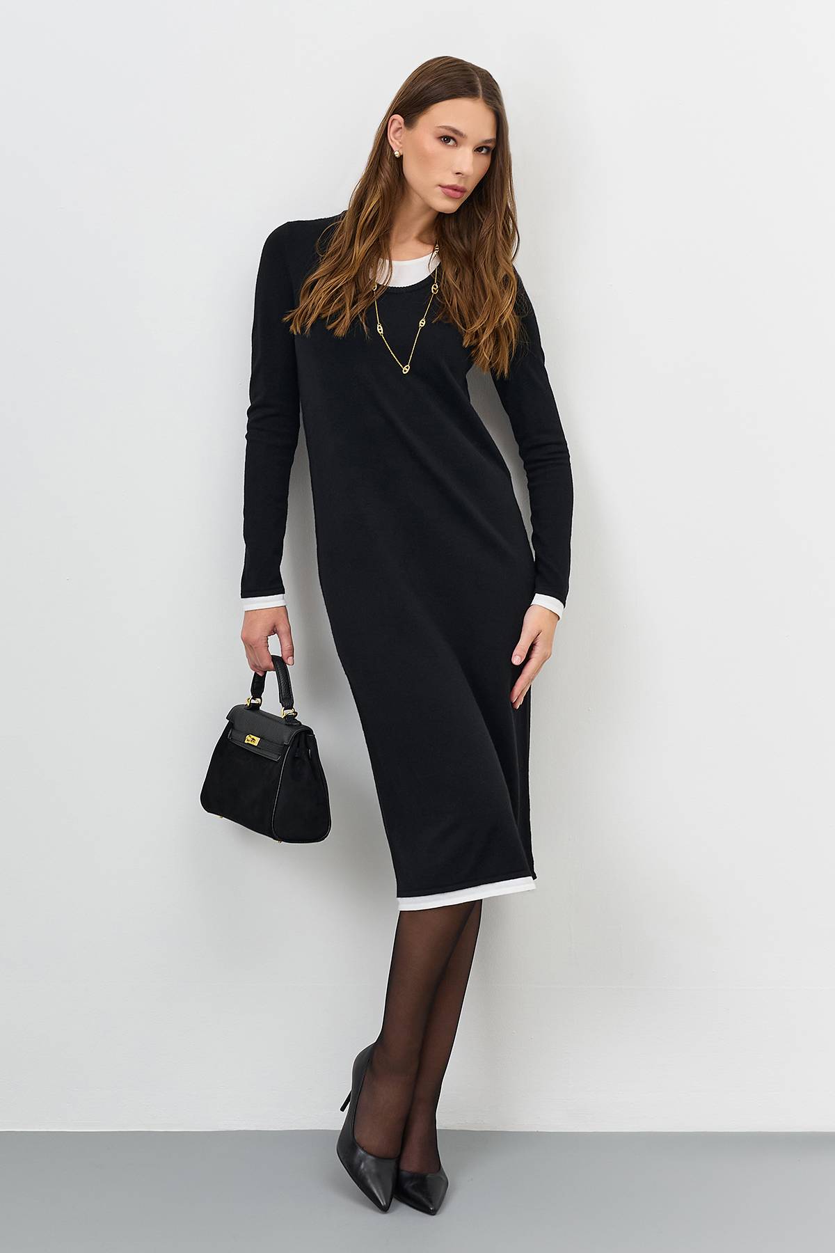 Платье-миди с контрастными деталями, 48
