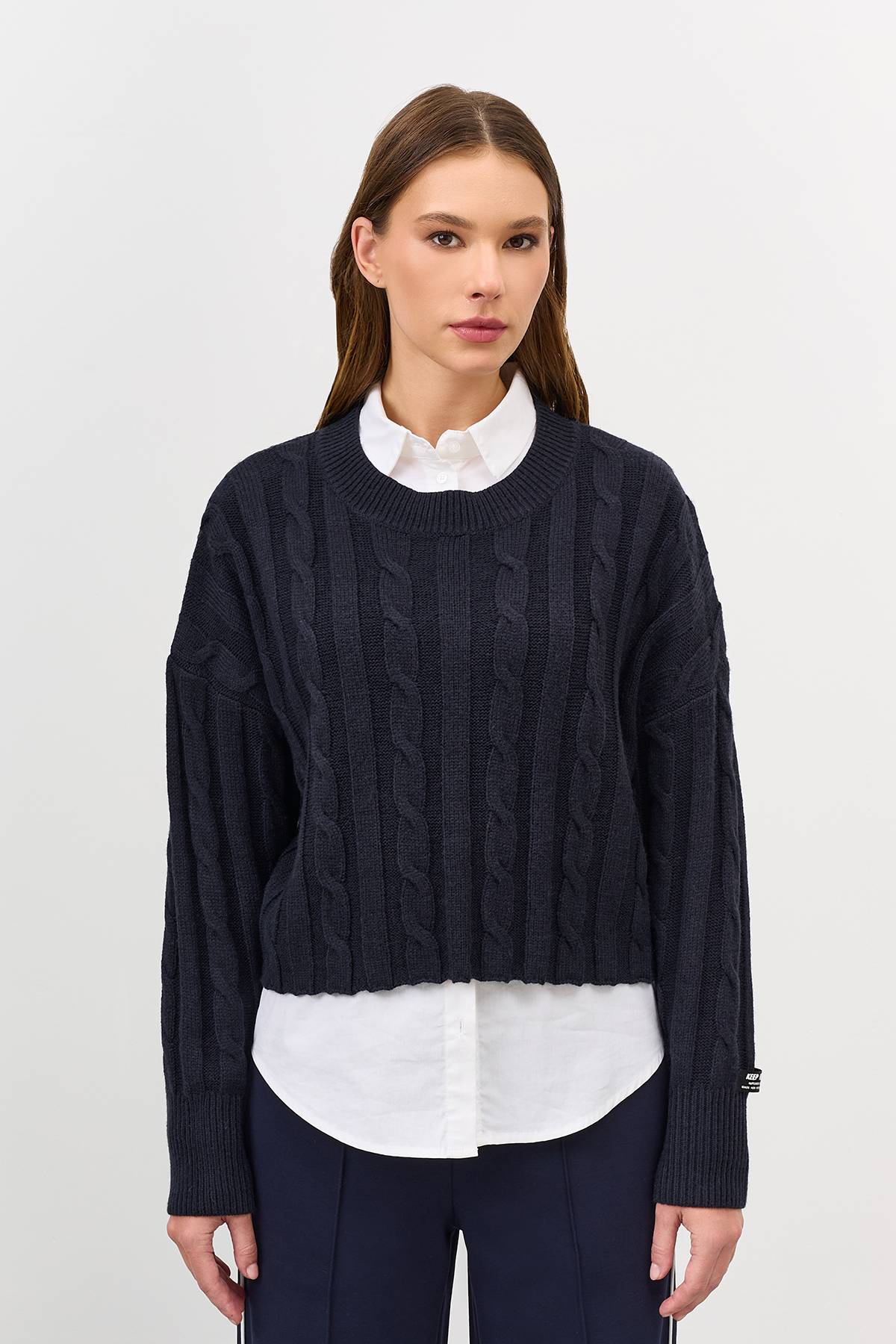 Лимитированная серия укороченный джемпер с косами и ремень, 40