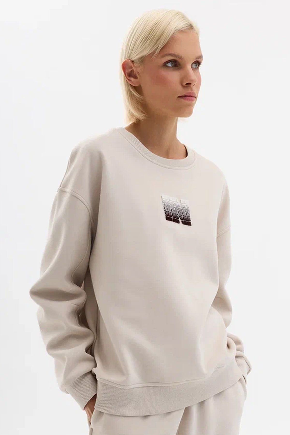 Джемпер-свитшот с флок-принтом в бежевом цвете, 42р