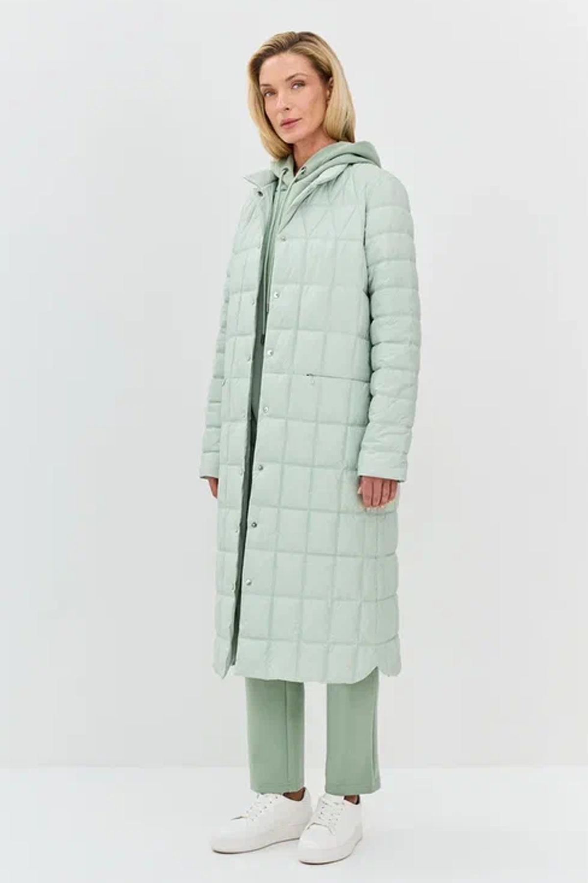 Длинное пальто с фантазийной стежкой в мятном цвете, 42р