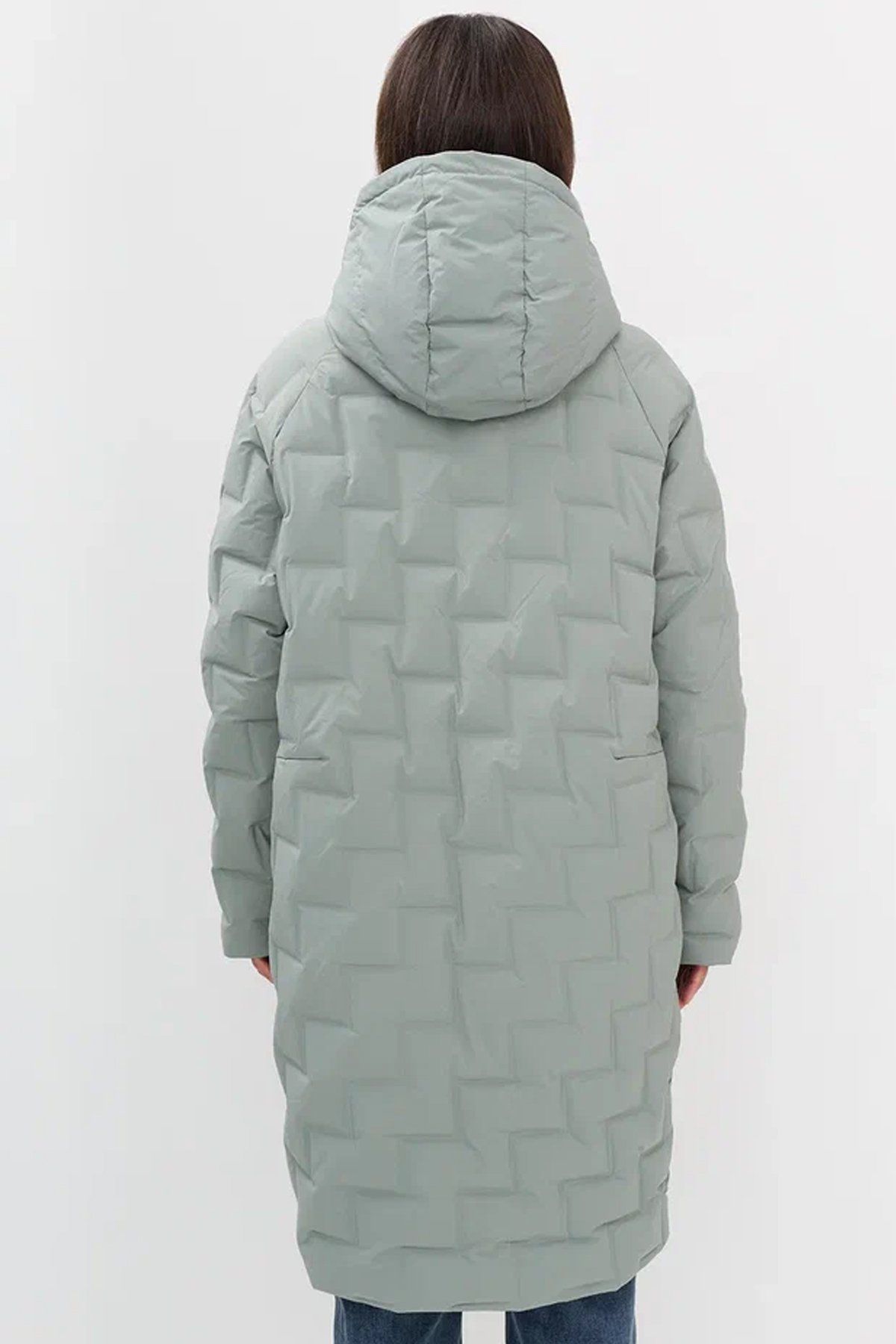 Пальто-кокон с геометрической стёжкой в ментоловом цвете, 44р