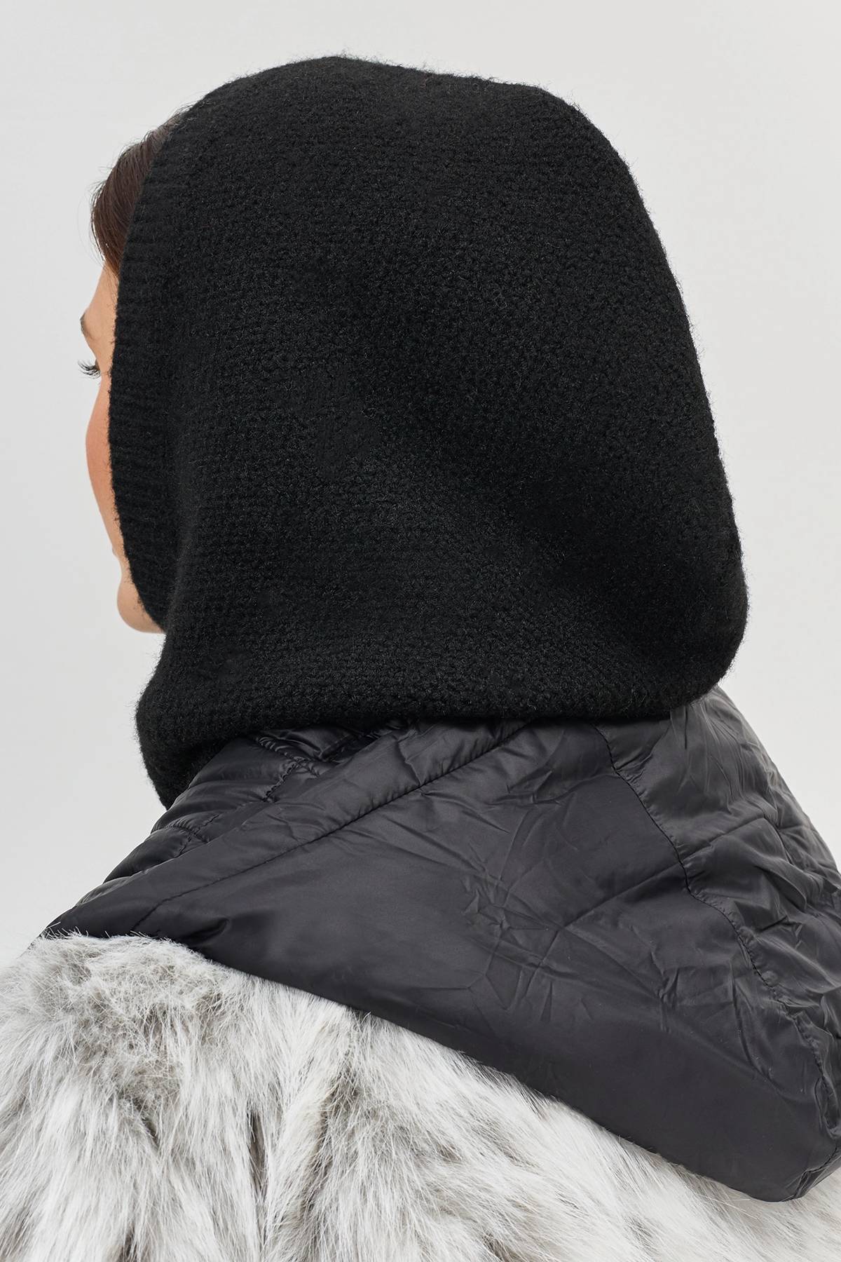 Черный мягкий капор с шерстью, One