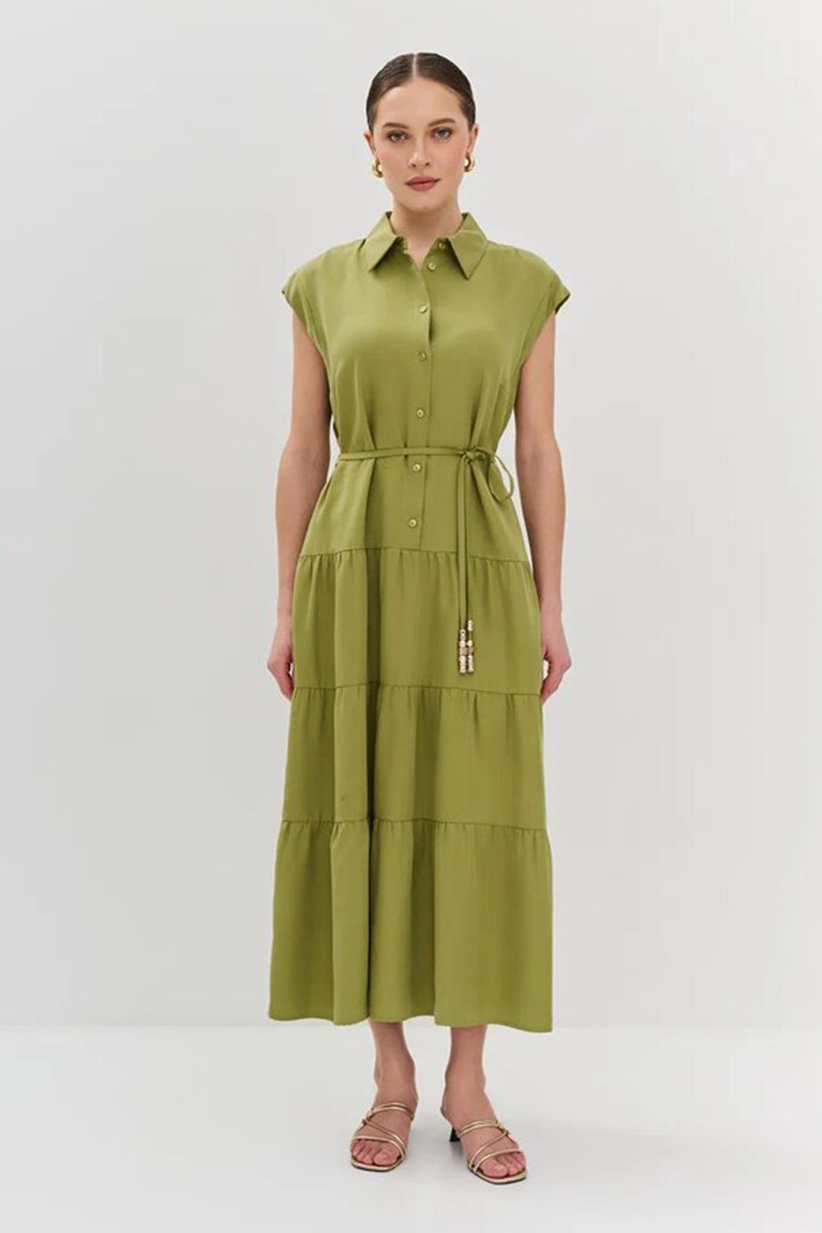 Ярусное платье со шнурком на талии, 42р