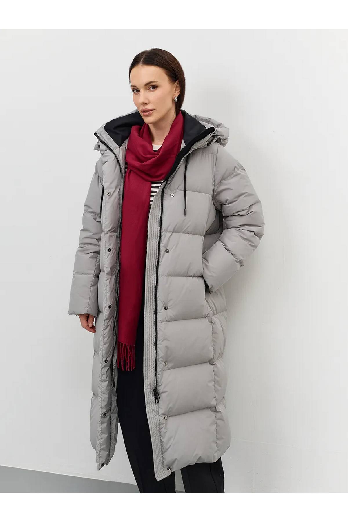 Лимитированная серия длинный пуховик на натуральном утеплителе и палантин, 48