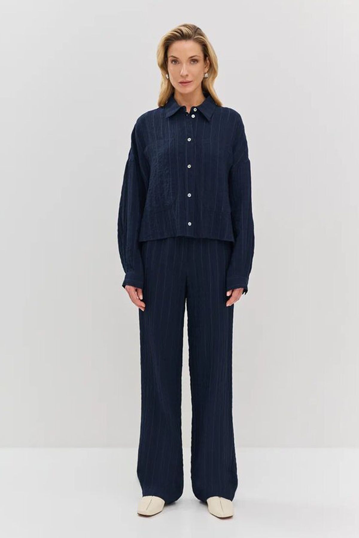 Широкие брюки из тенселя в полоску, 42р