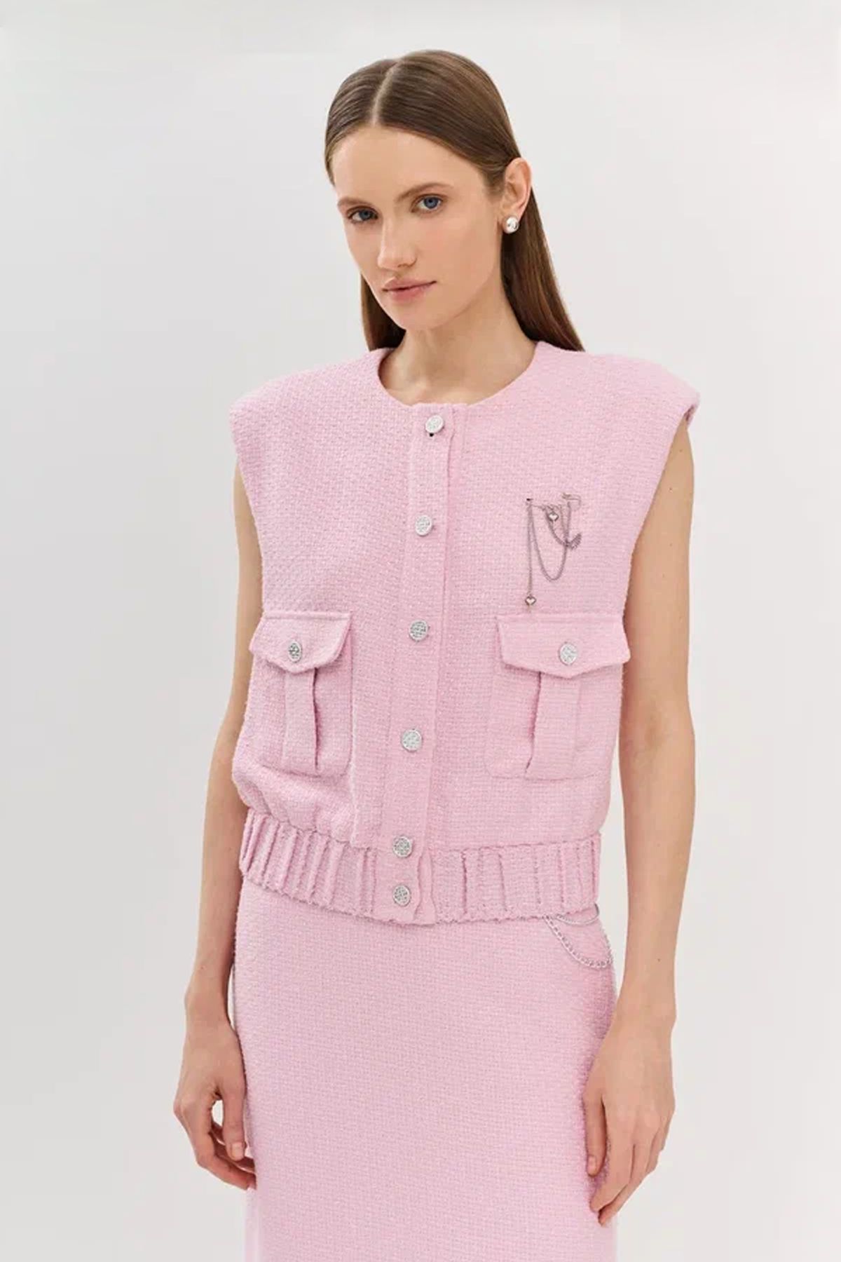 Твидовая розовая жилетка, 46р