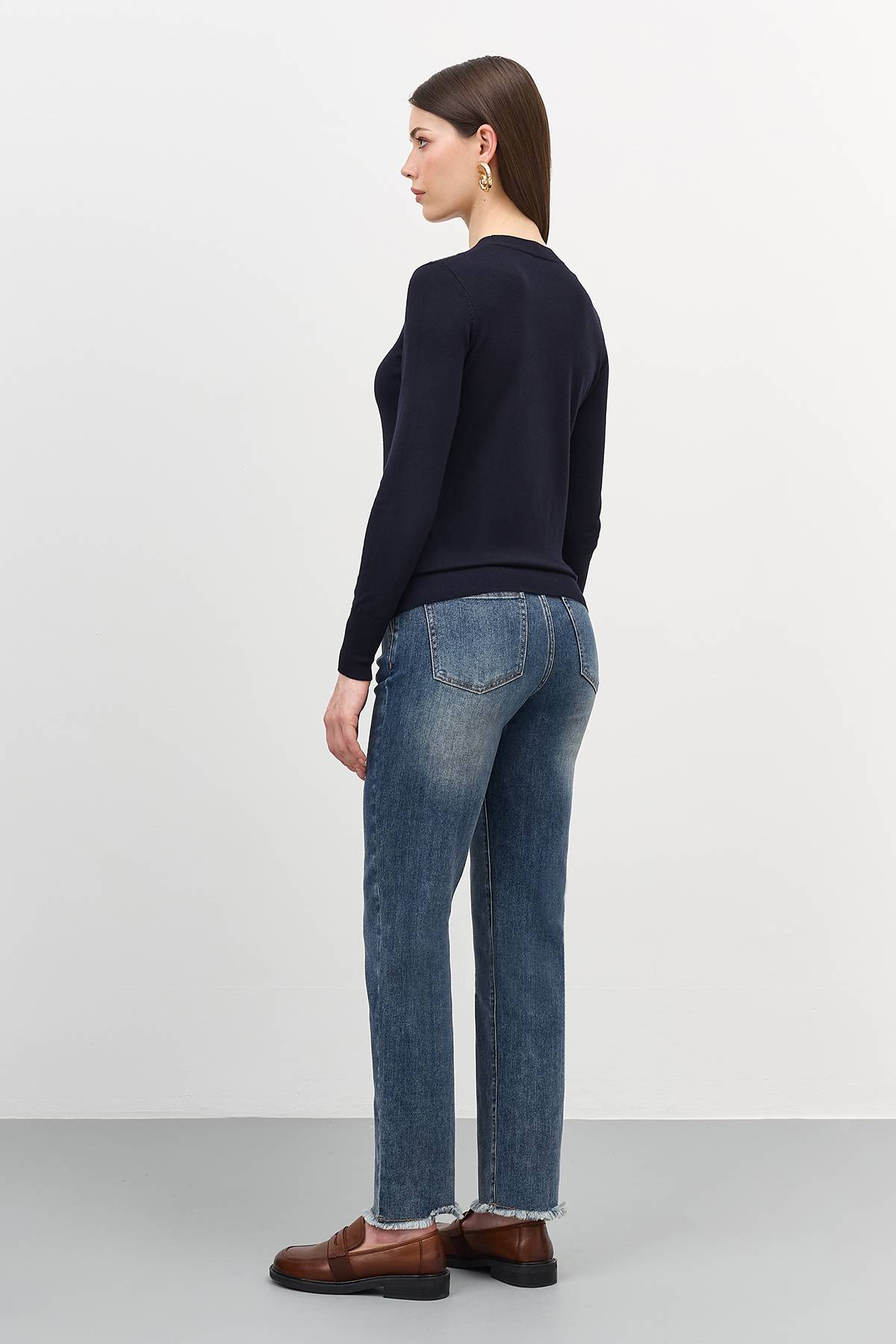 Синий базовый вязаный джемпер, 42