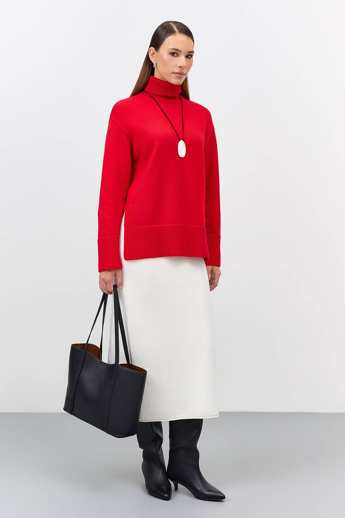 Лимитированная серия красный джемпер с воротником гольф и ремень, 44