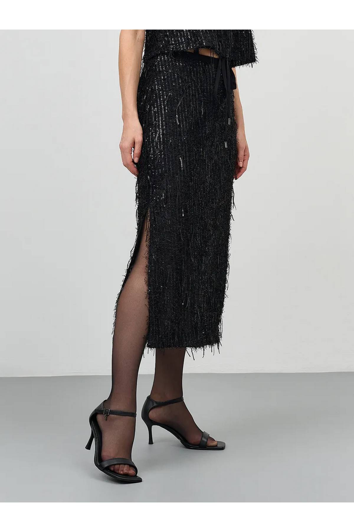 Лимитированная серия юбка миди с пайетками и бахромой и ремень, 40