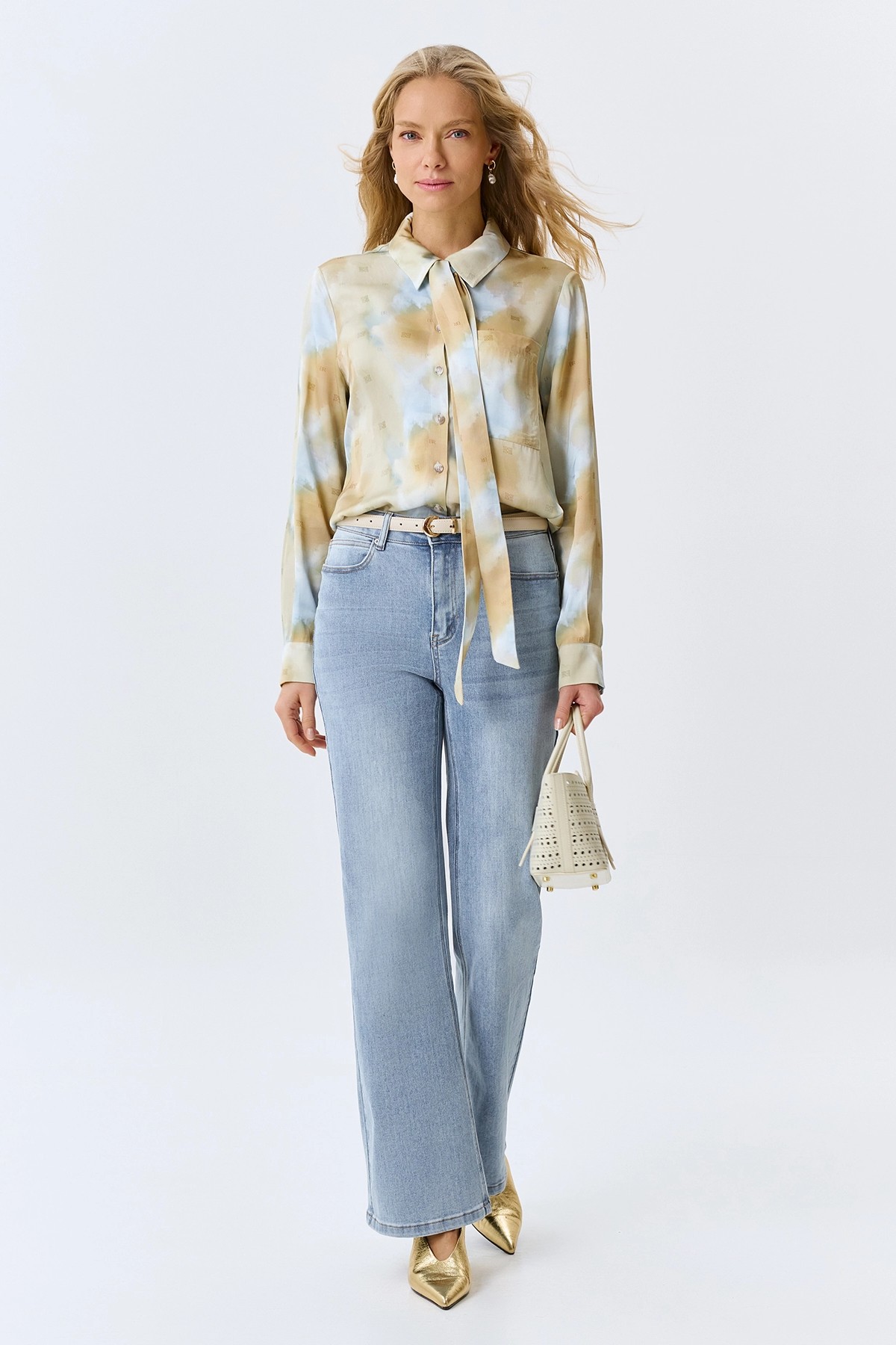 Блузка из вискозы с шарфом-твилли, 34